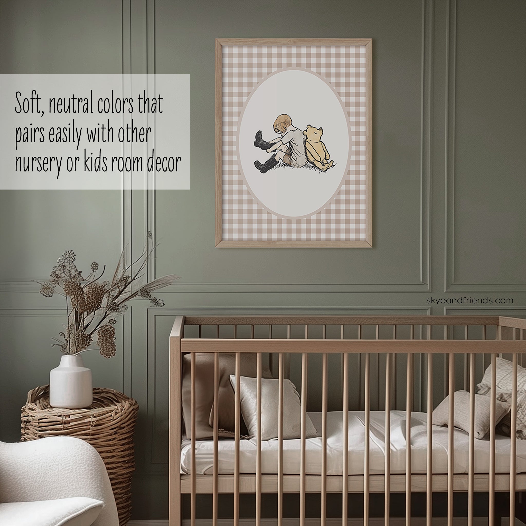 Classic Winnie-the-Pooh Nursery Print in Sage Green and Other Neutral Colors - A Grand Adventure!