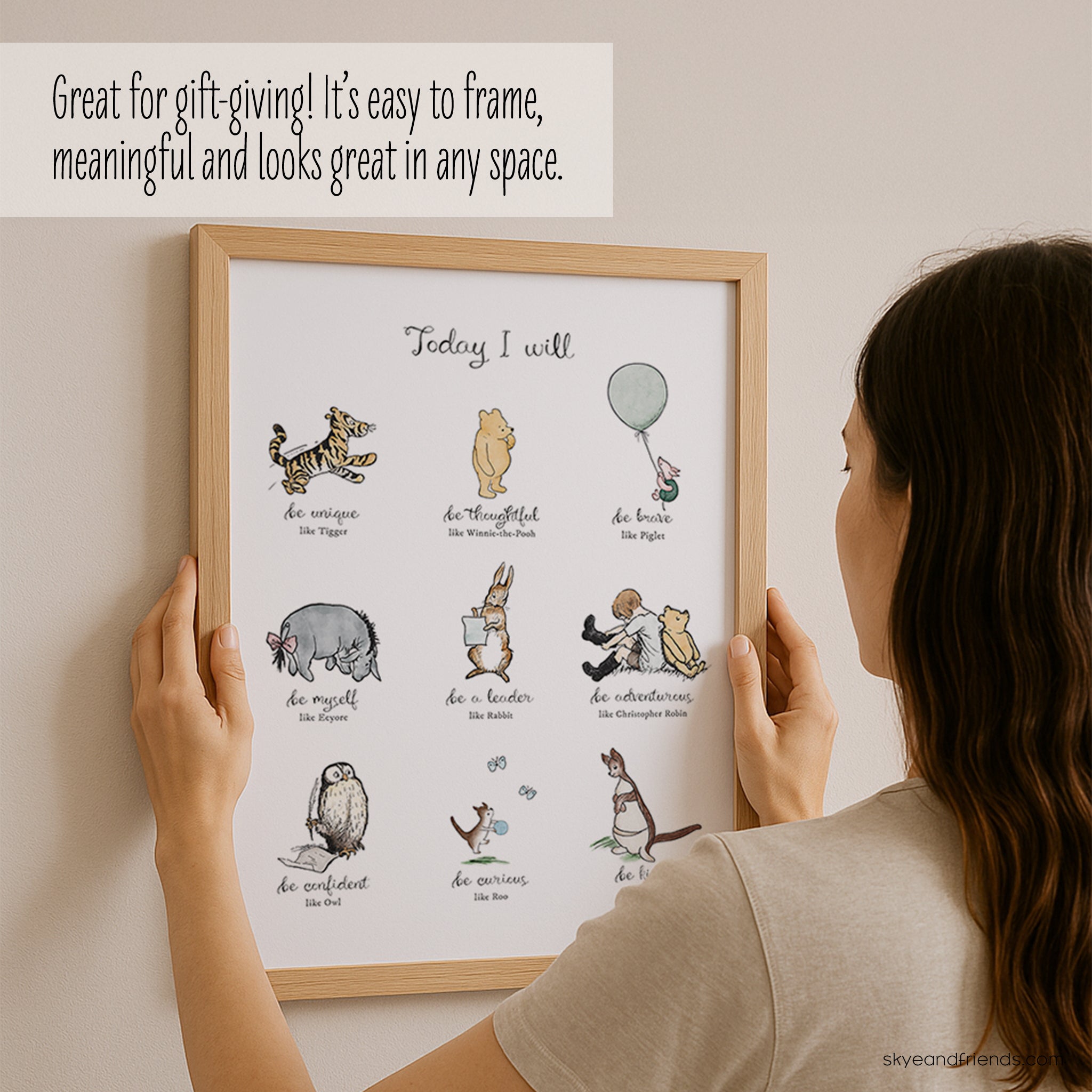 Today I Will Winnie-the-Pooh Nursery Wall Art, Minimal Neutral Style