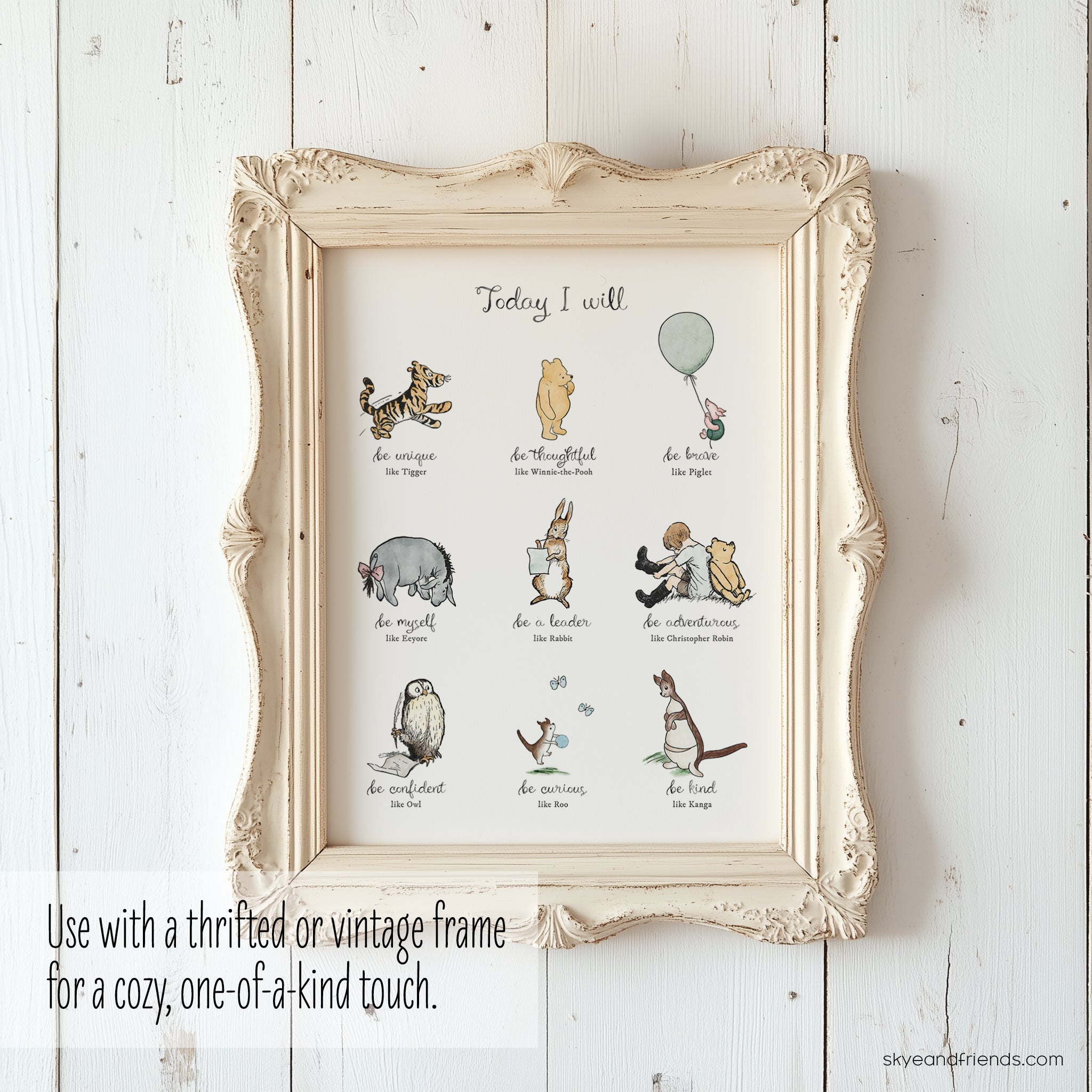 Today I Will Winnie-the-Pooh Nursery Wall Art, Minimal Neutral Style