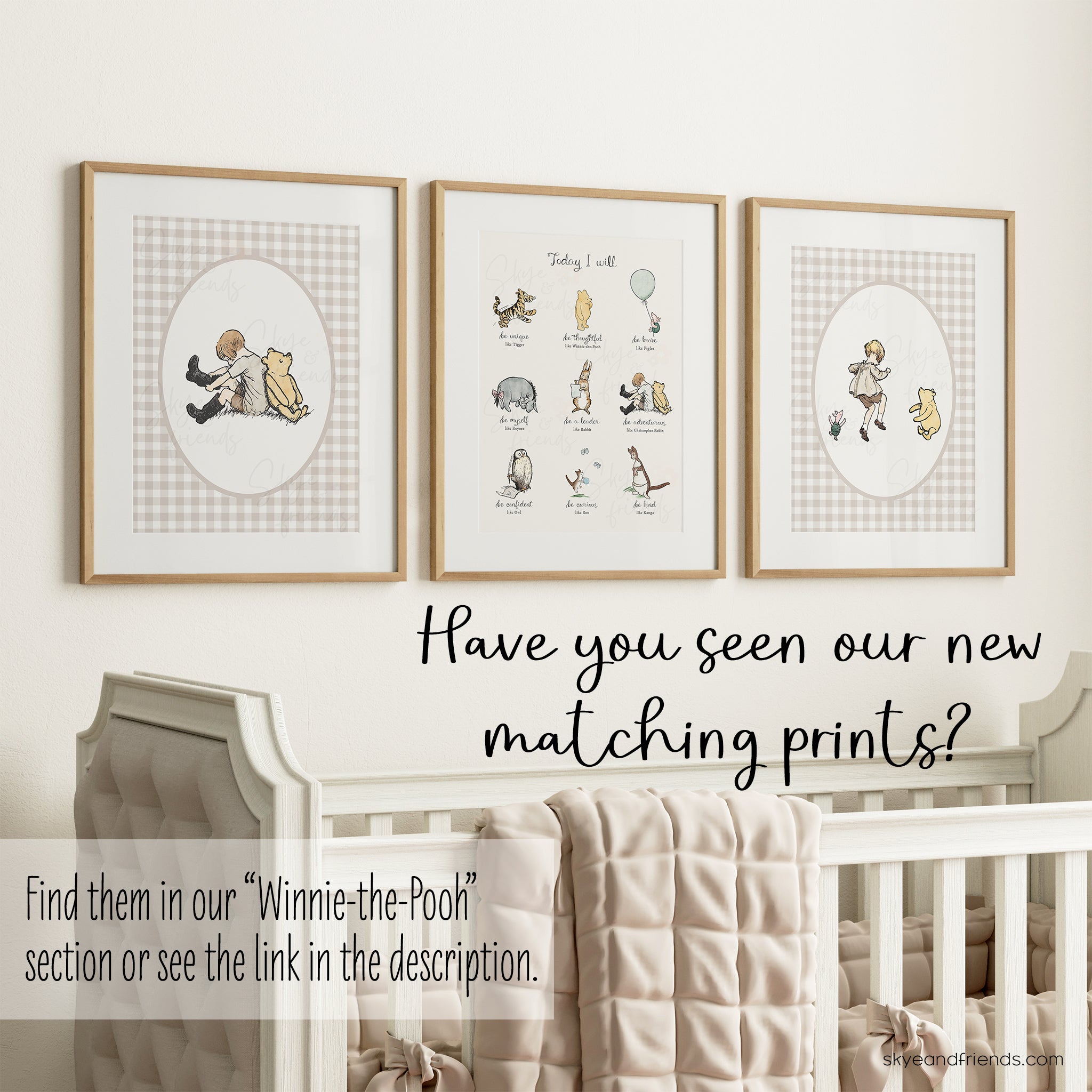 Today I Will Winnie-the-Pooh Nursery Wall Art, Minimal Neutral Style