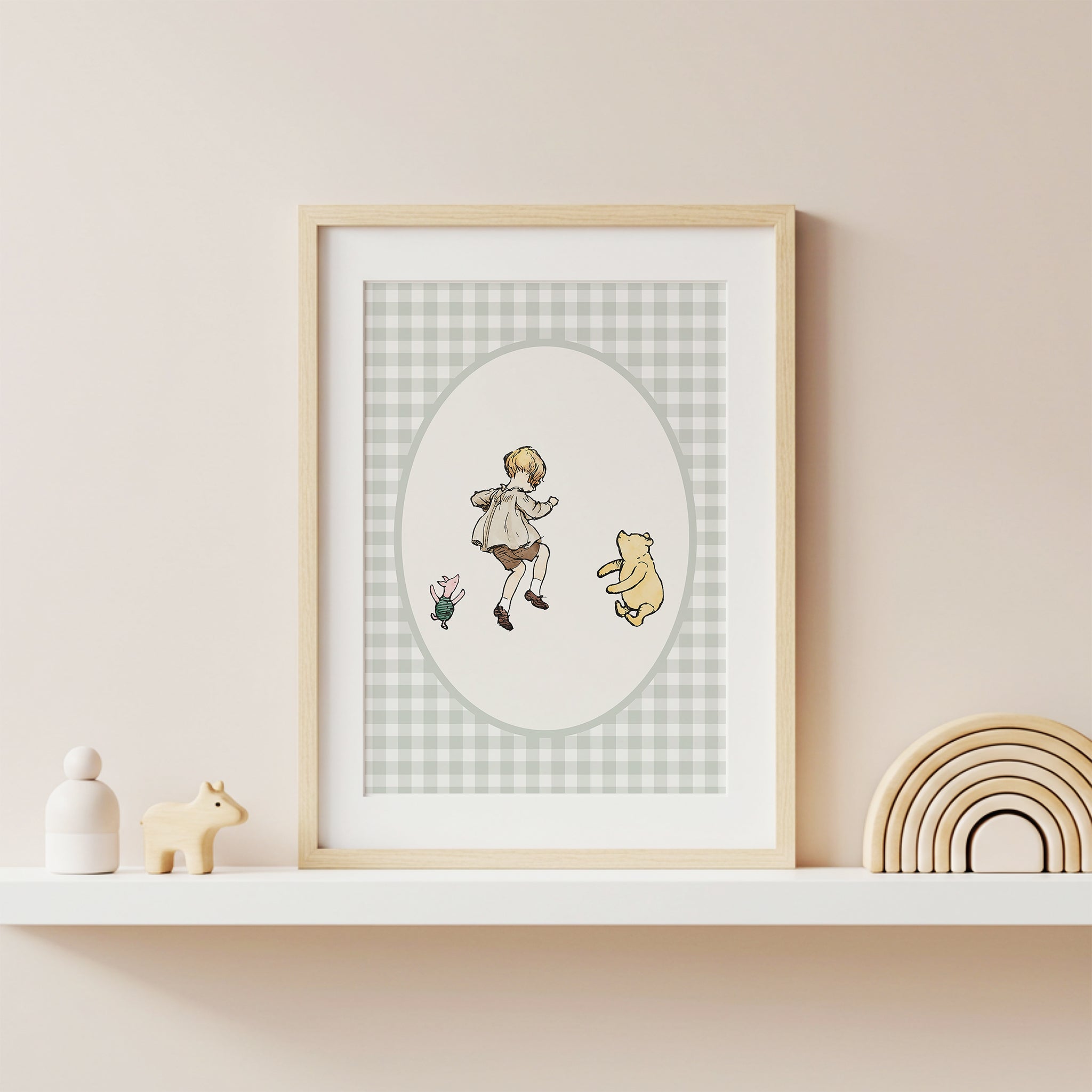 Classic Winnie-the-Pooh Nursery Print with Sage Green Border & Other Colors - Oh Joy!