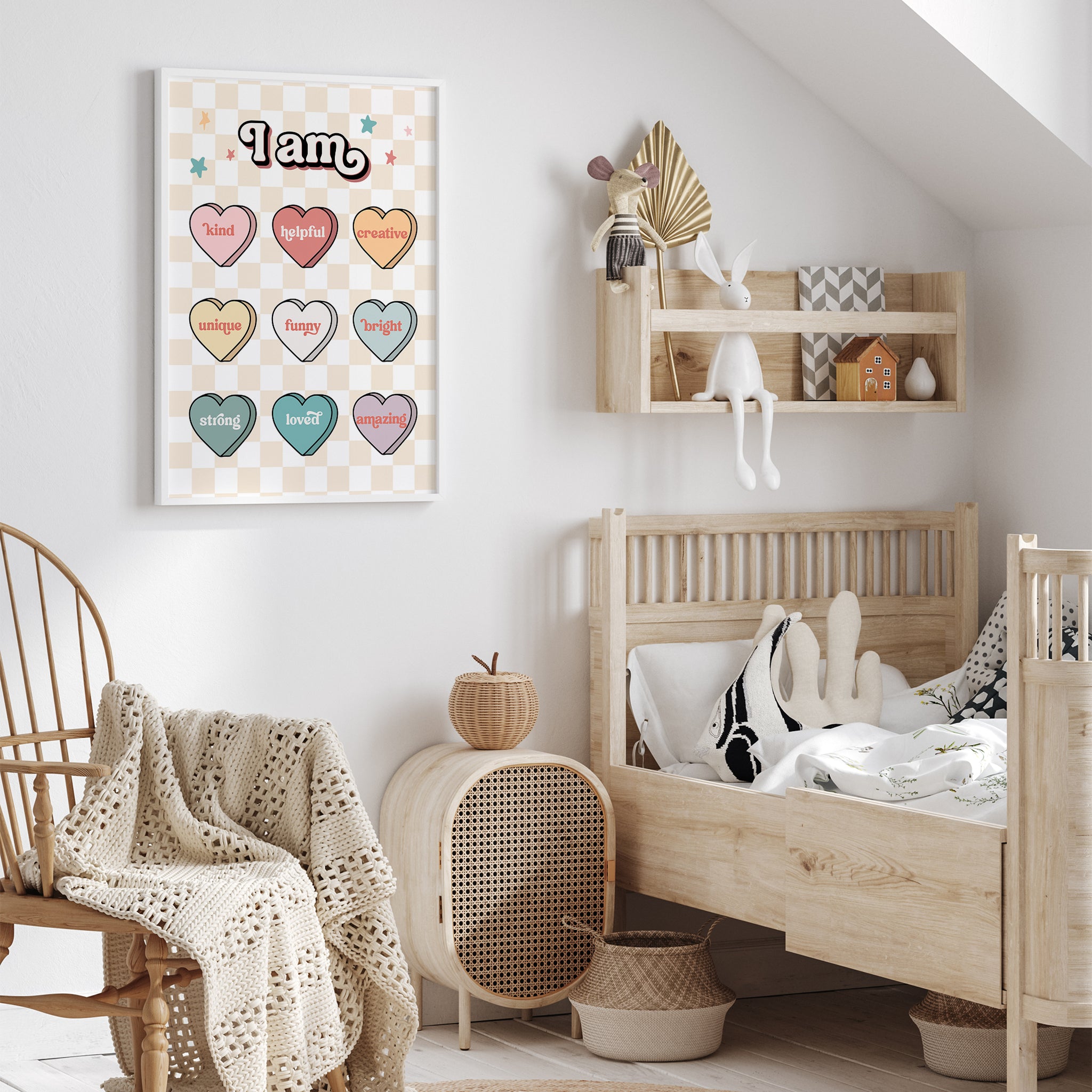 Retro Valentine's Day Candy Hearts Poster with Positive Affirmations