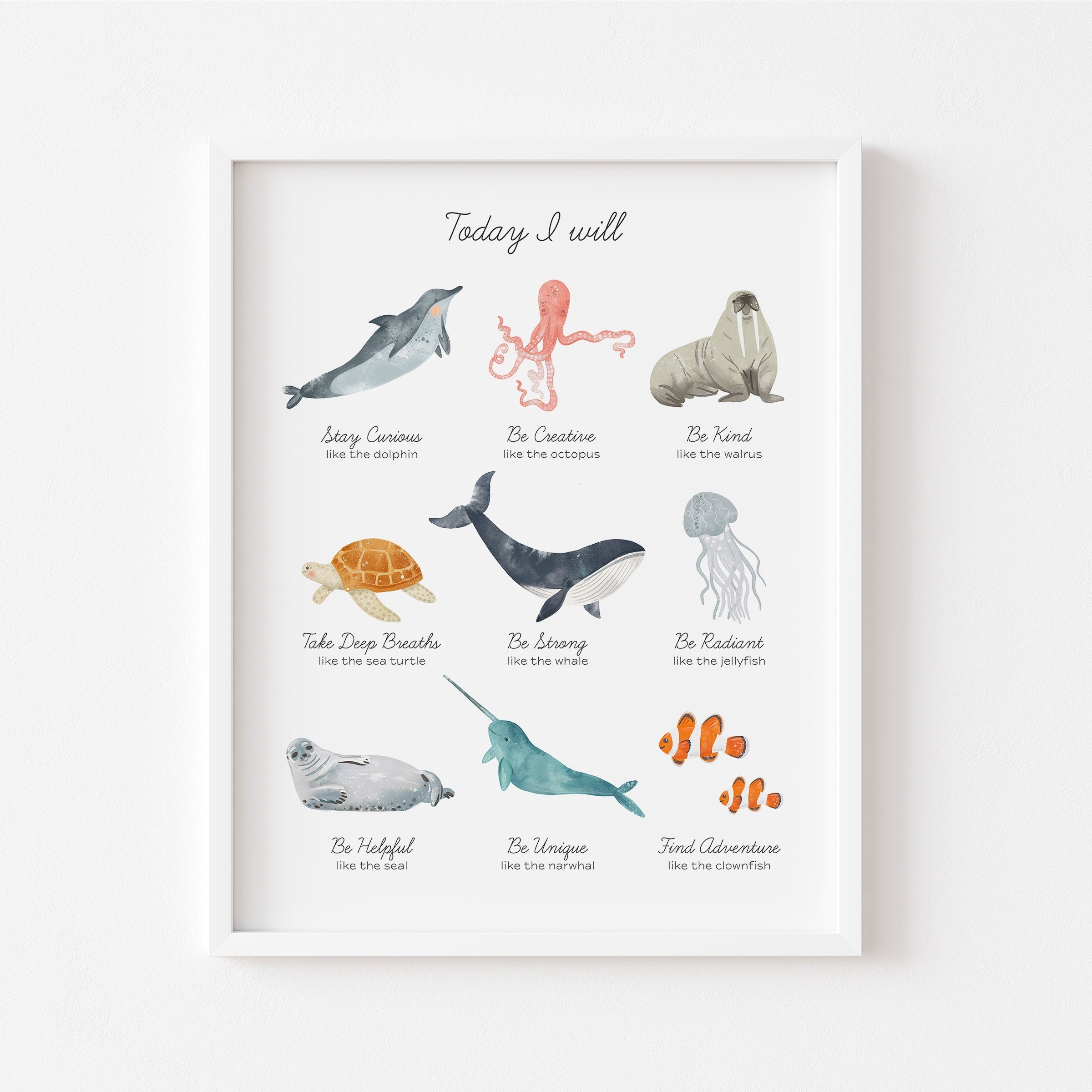 Positive Affirmations Poster with Sea Animals
