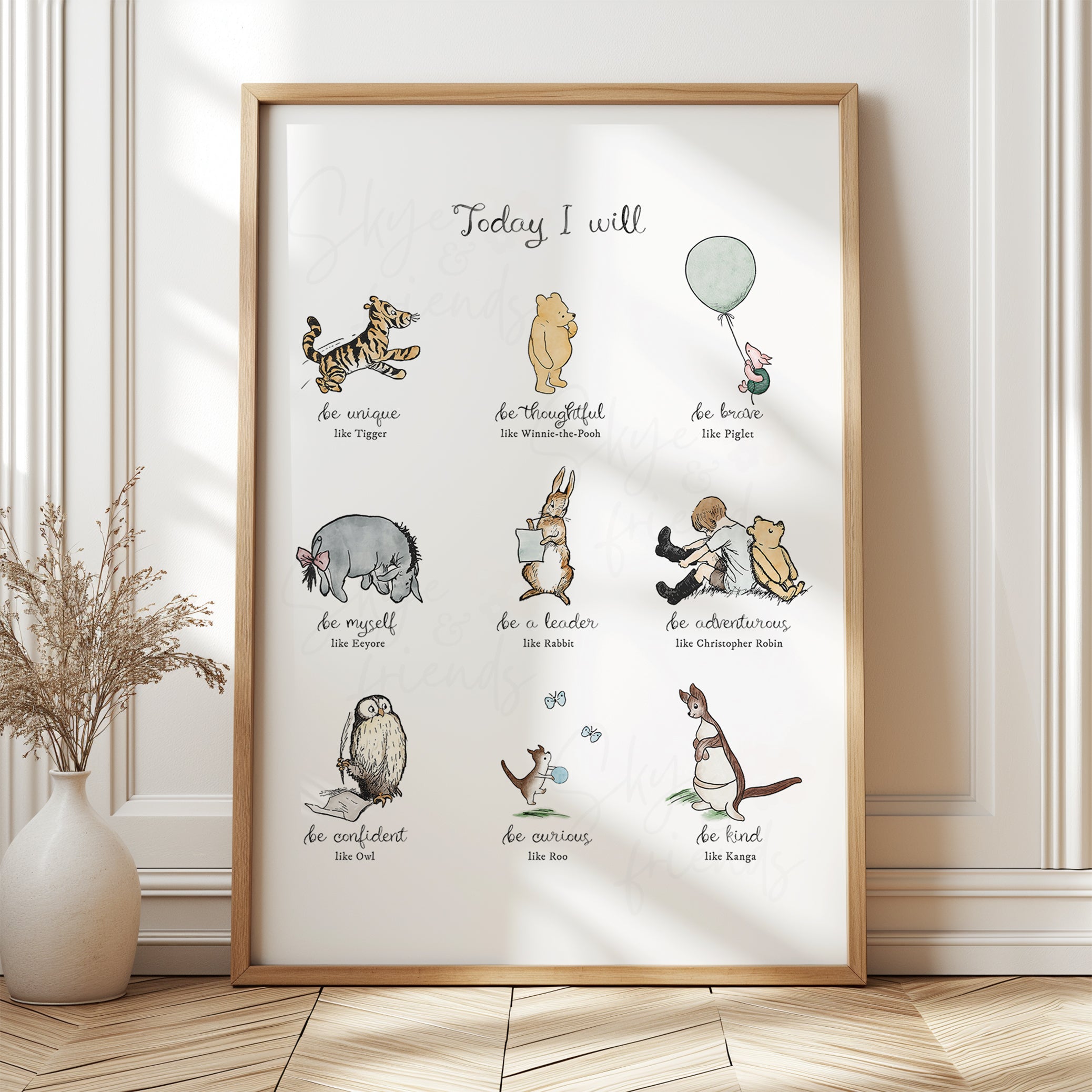 Today I Will Winnie-the-Pooh Nursery Wall Art, Minimal Neutral Style