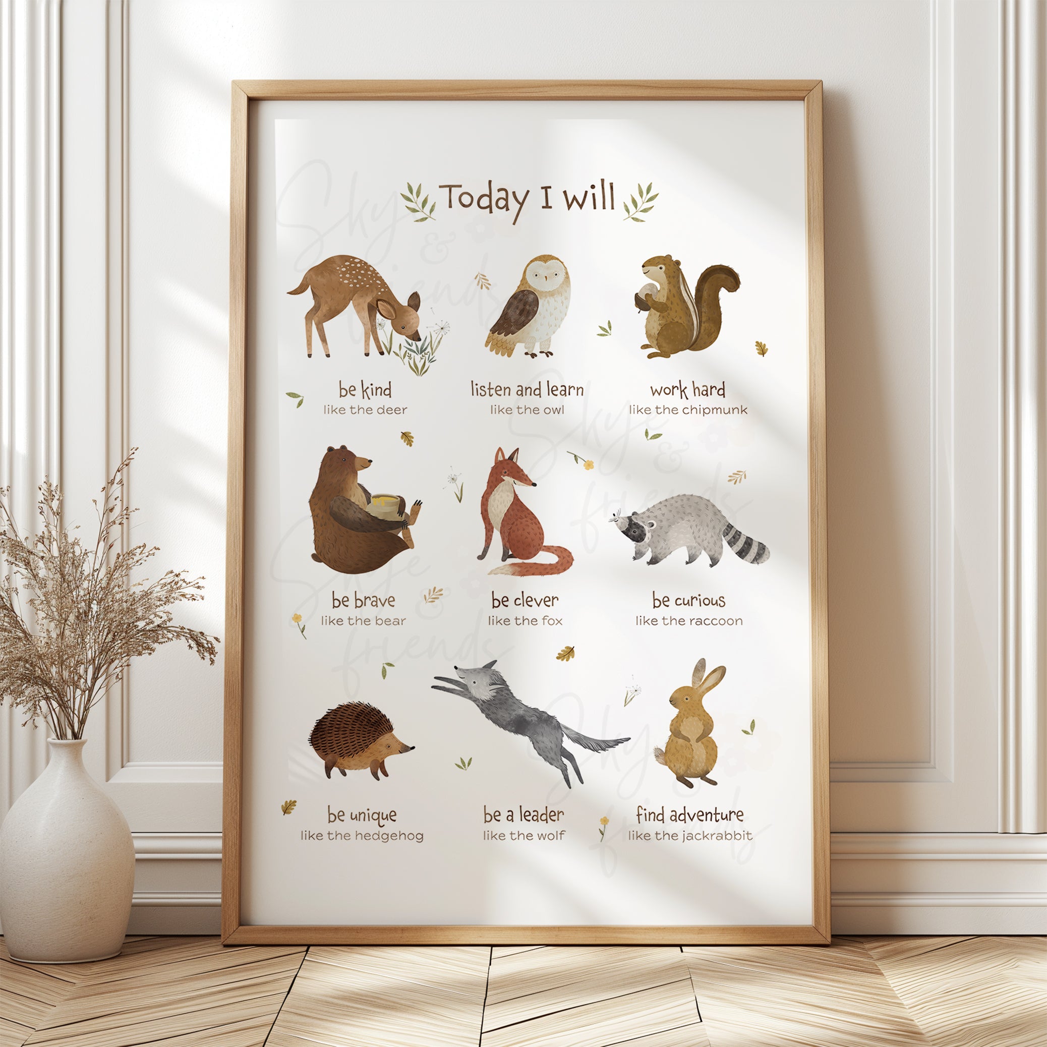 Woodland Themed Nursery Positive Affirmations Poster with Forest Animals