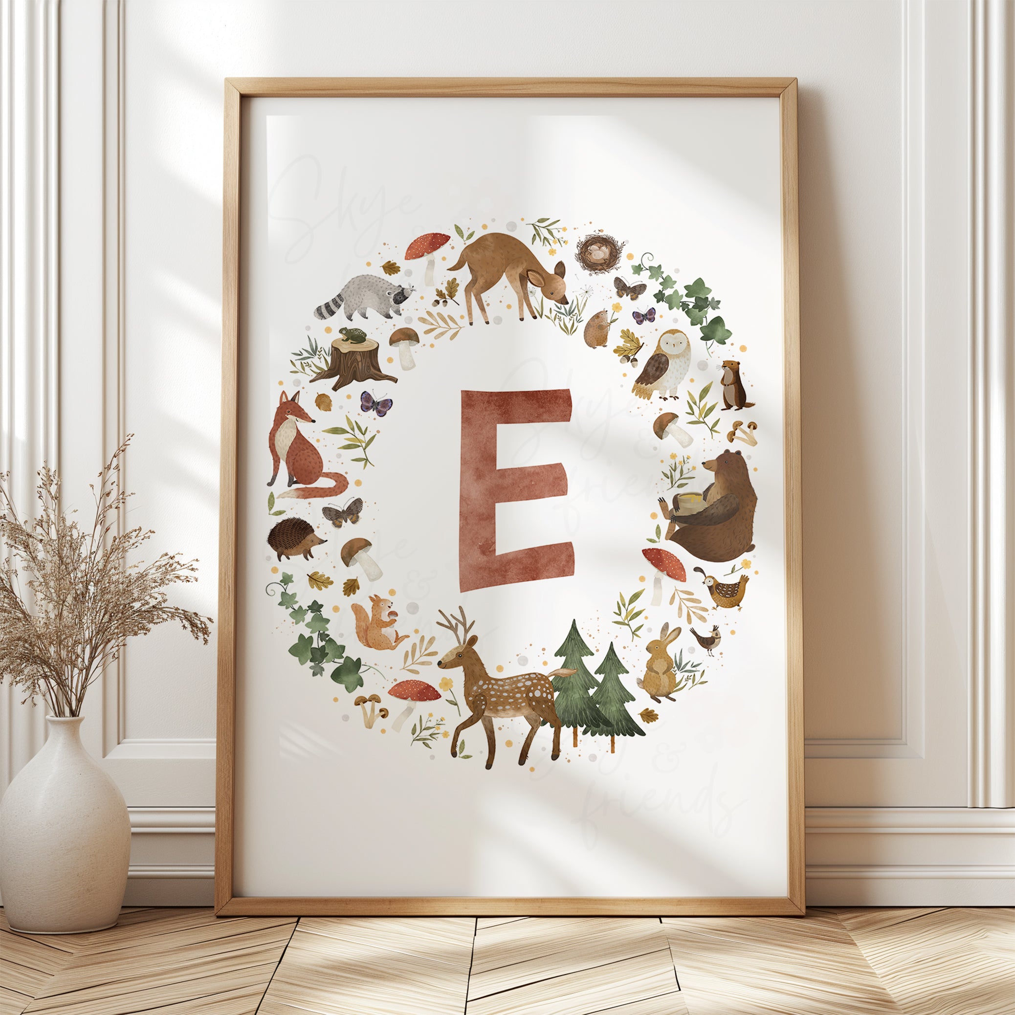 Personalized Monogram Woodland Animals Nursery Print