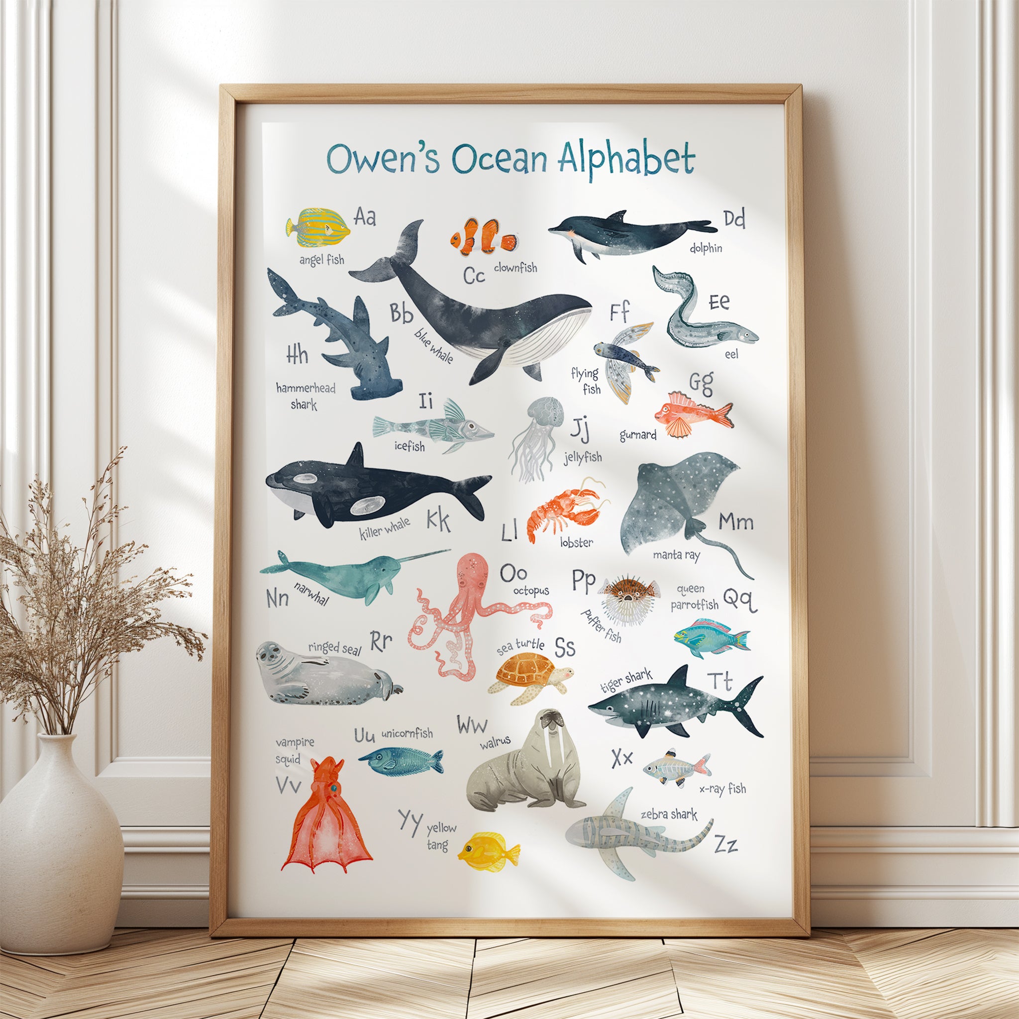 Personalized Ocean Animals Alphabet Wall Art