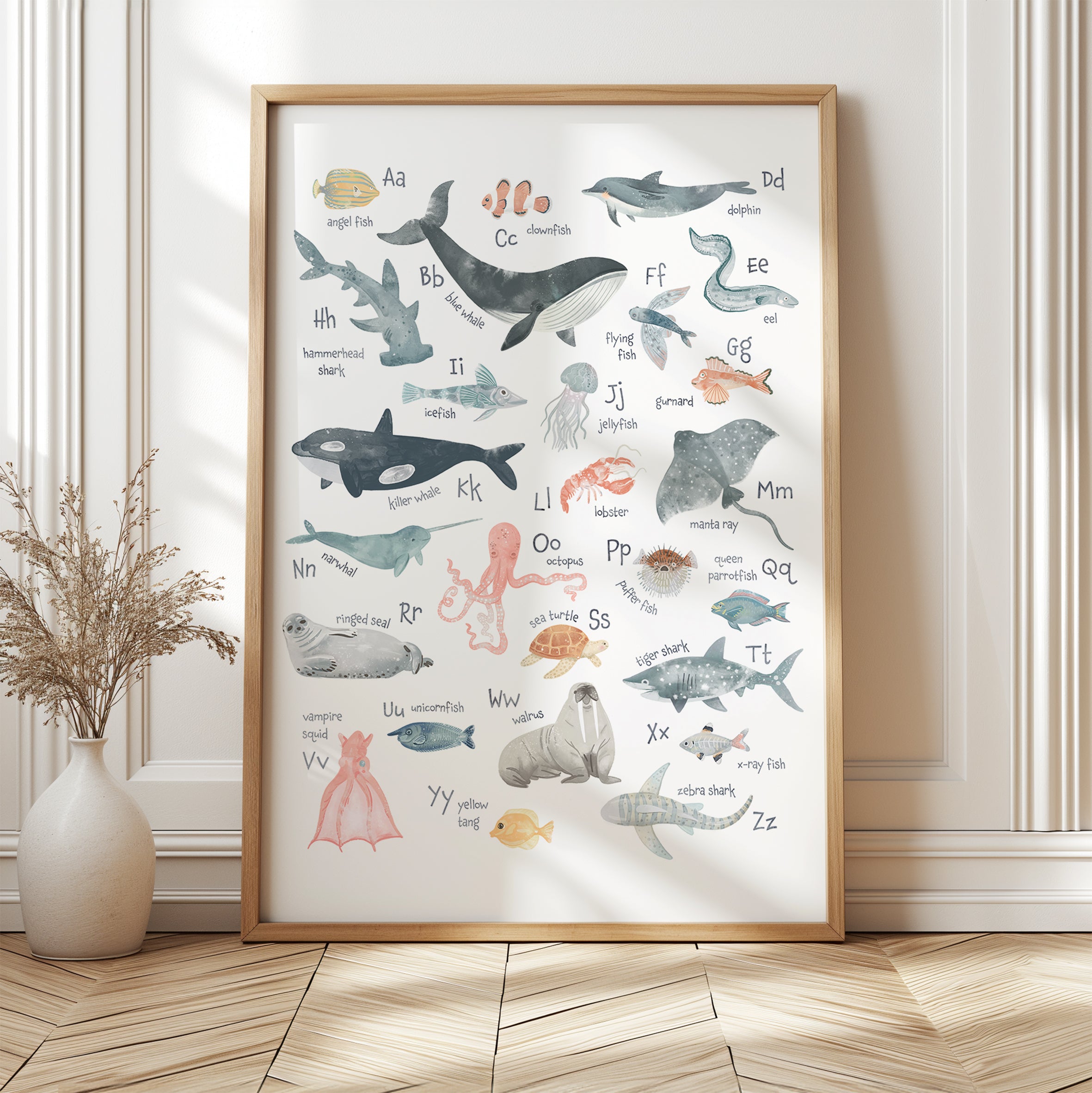 Pastel Sea Animals Alphabet Poster