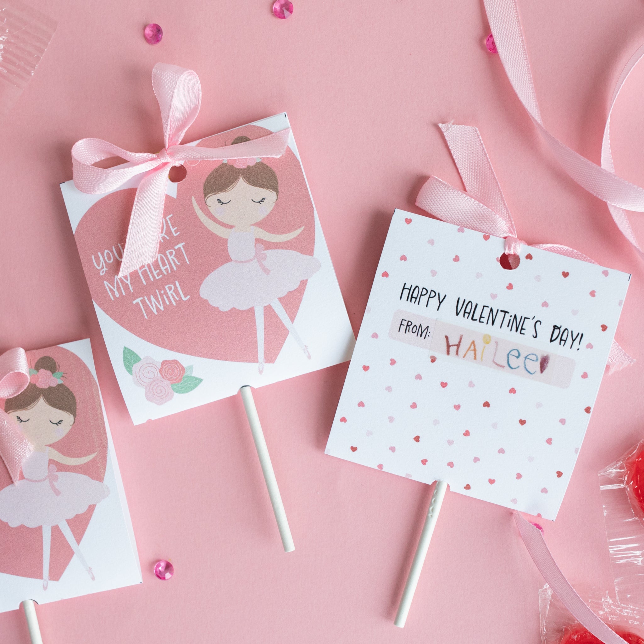 Ballerina Valentine's Day Cards | Printable DIY Valentine Lollipop Holder