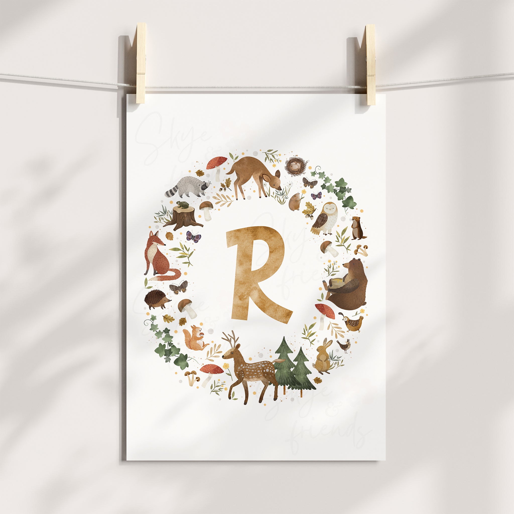 Personalized Monogram Woodland Animals Nursery Print