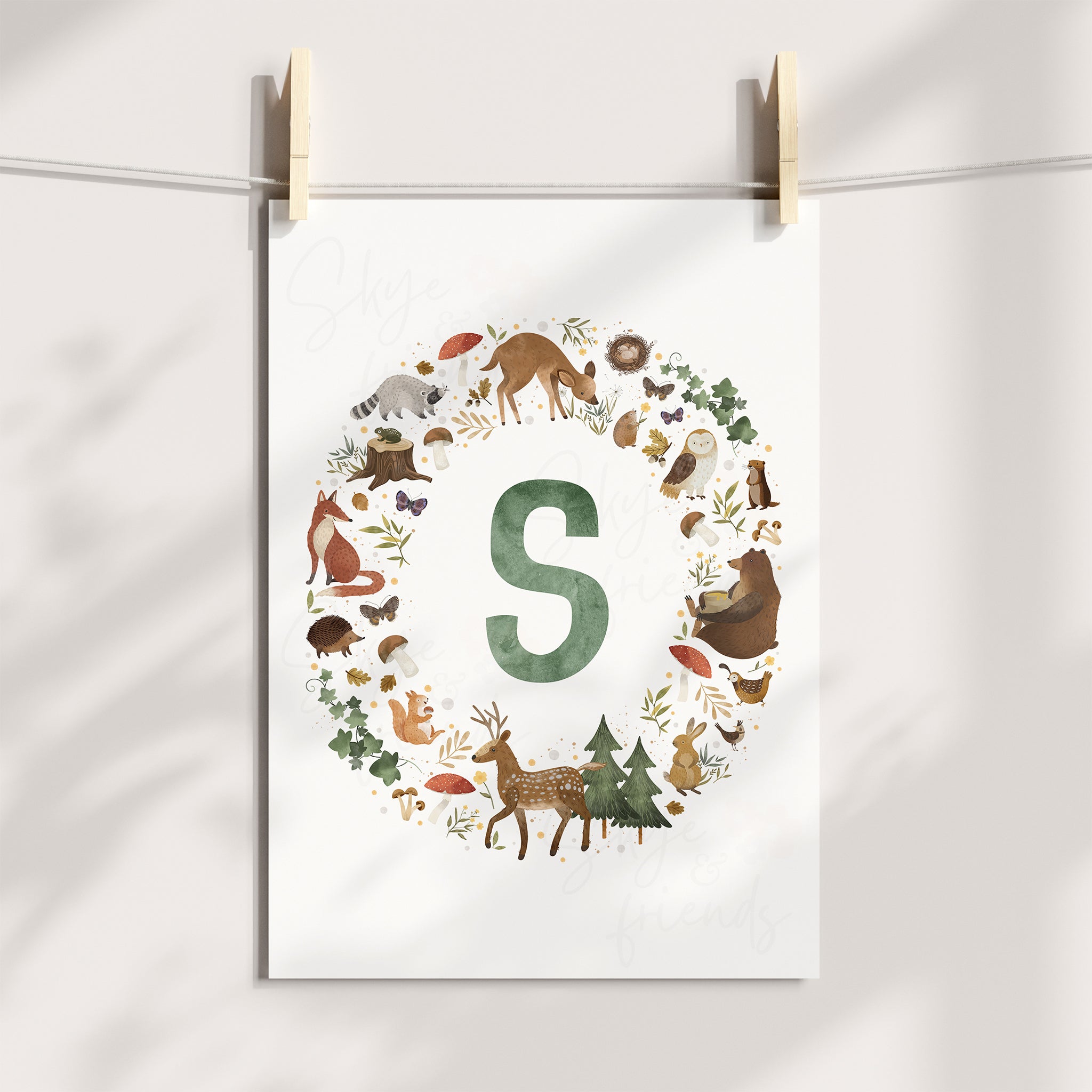 Personalized Monogram Woodland Animals Nursery Print