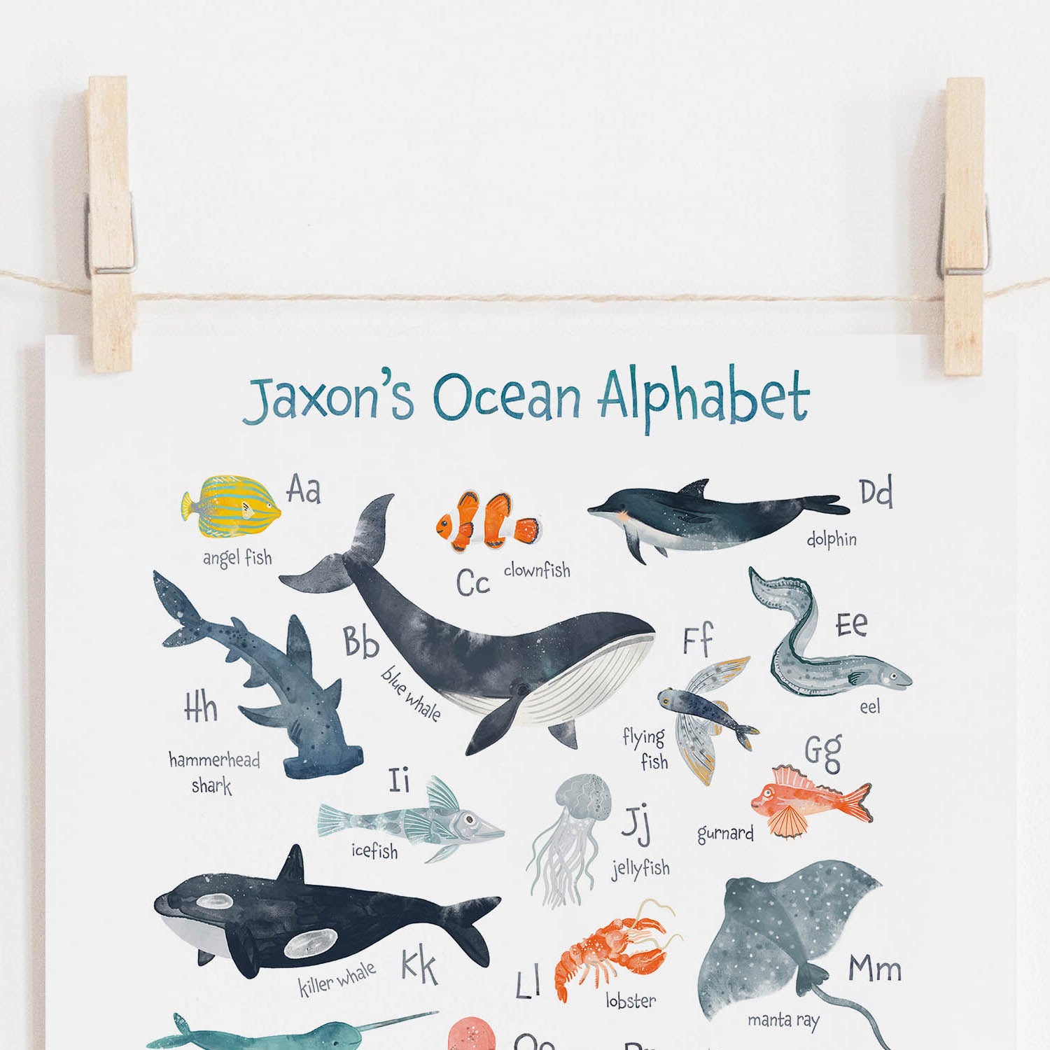 Personalized Ocean Animals Alphabet Wall Art