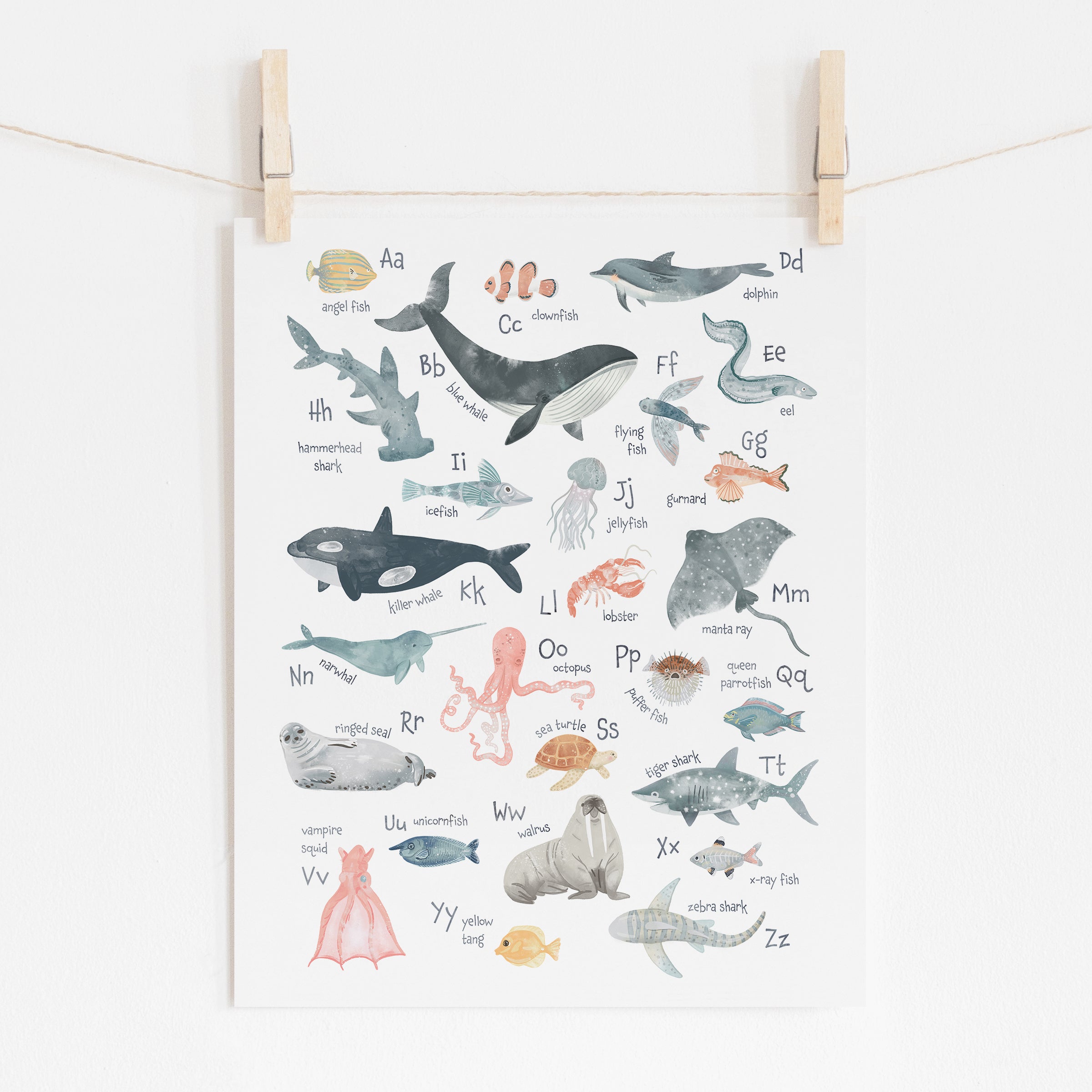 Pastel Sea Animals Alphabet Poster