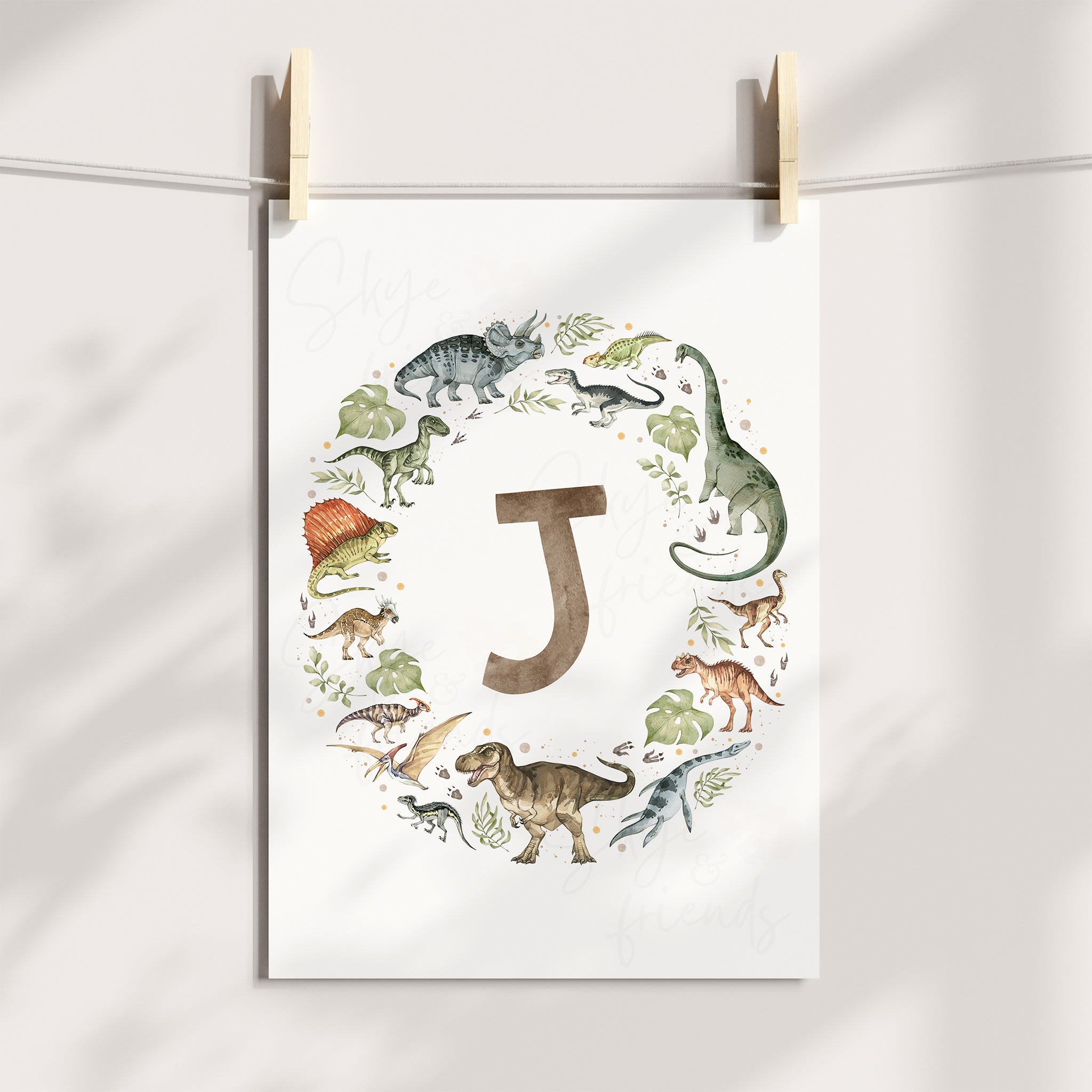 Dinosaurs Monogram Nursery Art - Brown