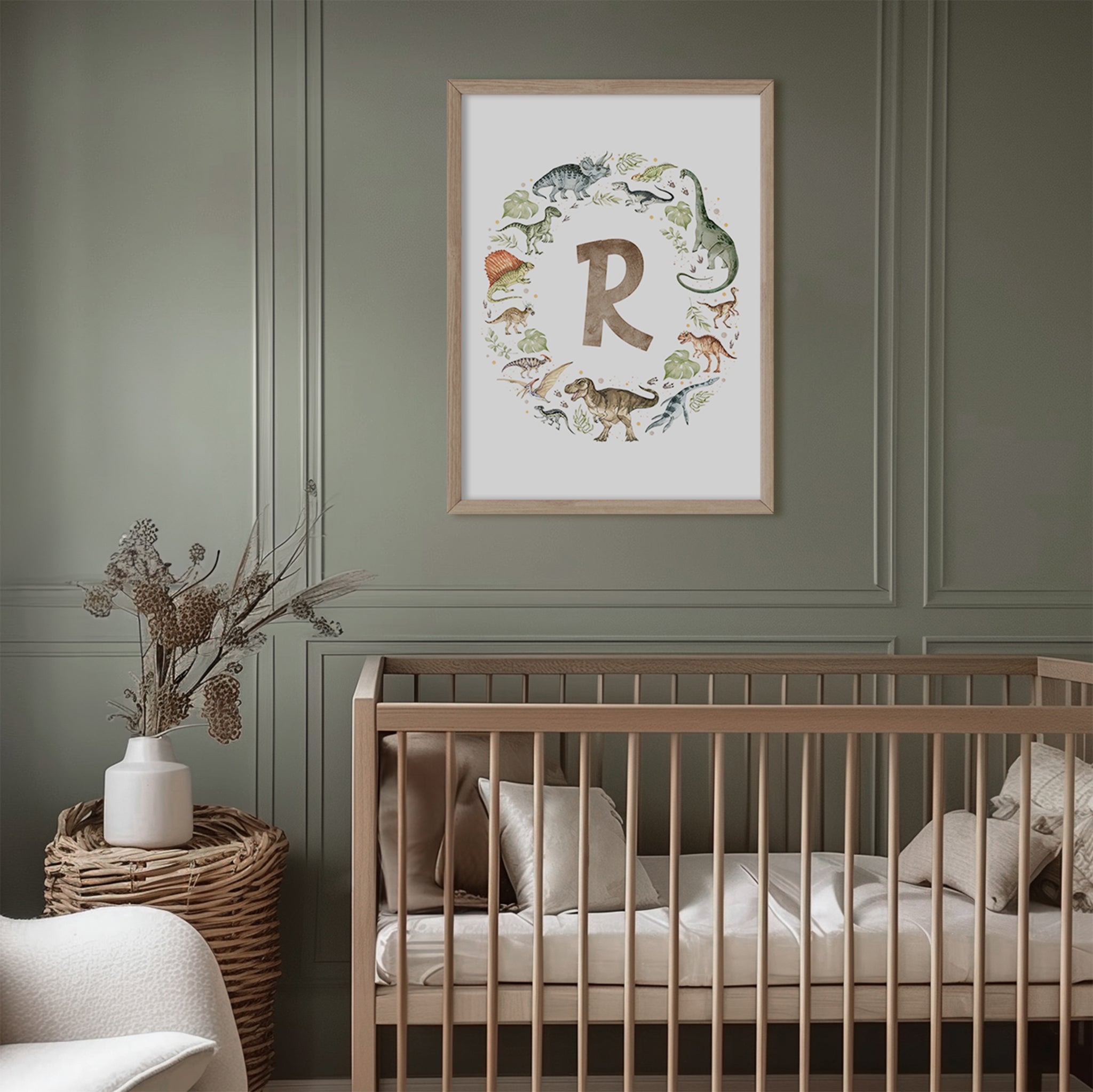 Dinosaurs Monogram Nursery Art - Brown