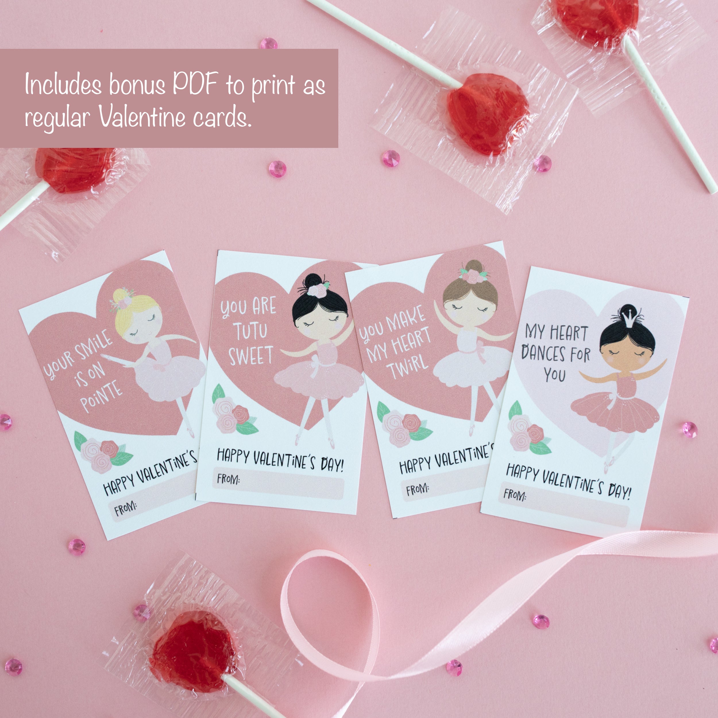 Ballerina Valentine's Day Cards | Printable DIY Valentine Lollipop Holder