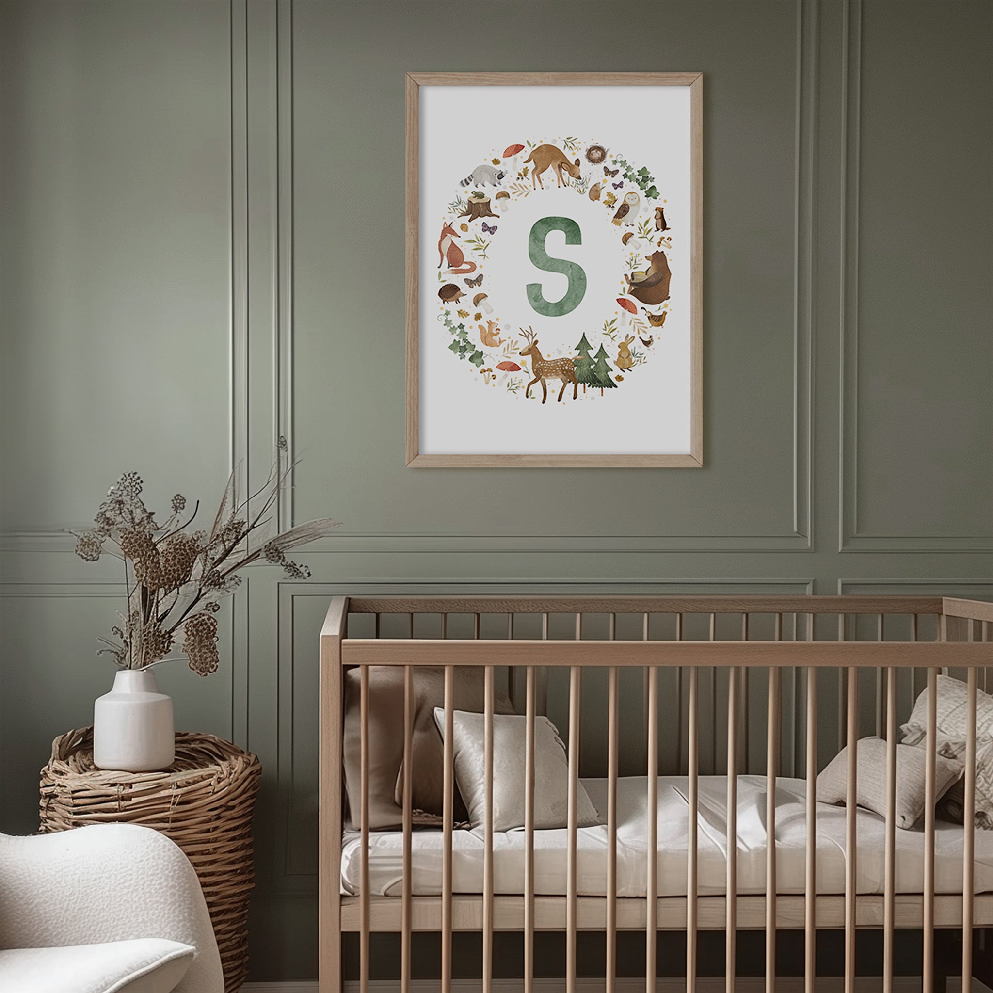 Personalized Monogram Woodland Animals Nursery Print