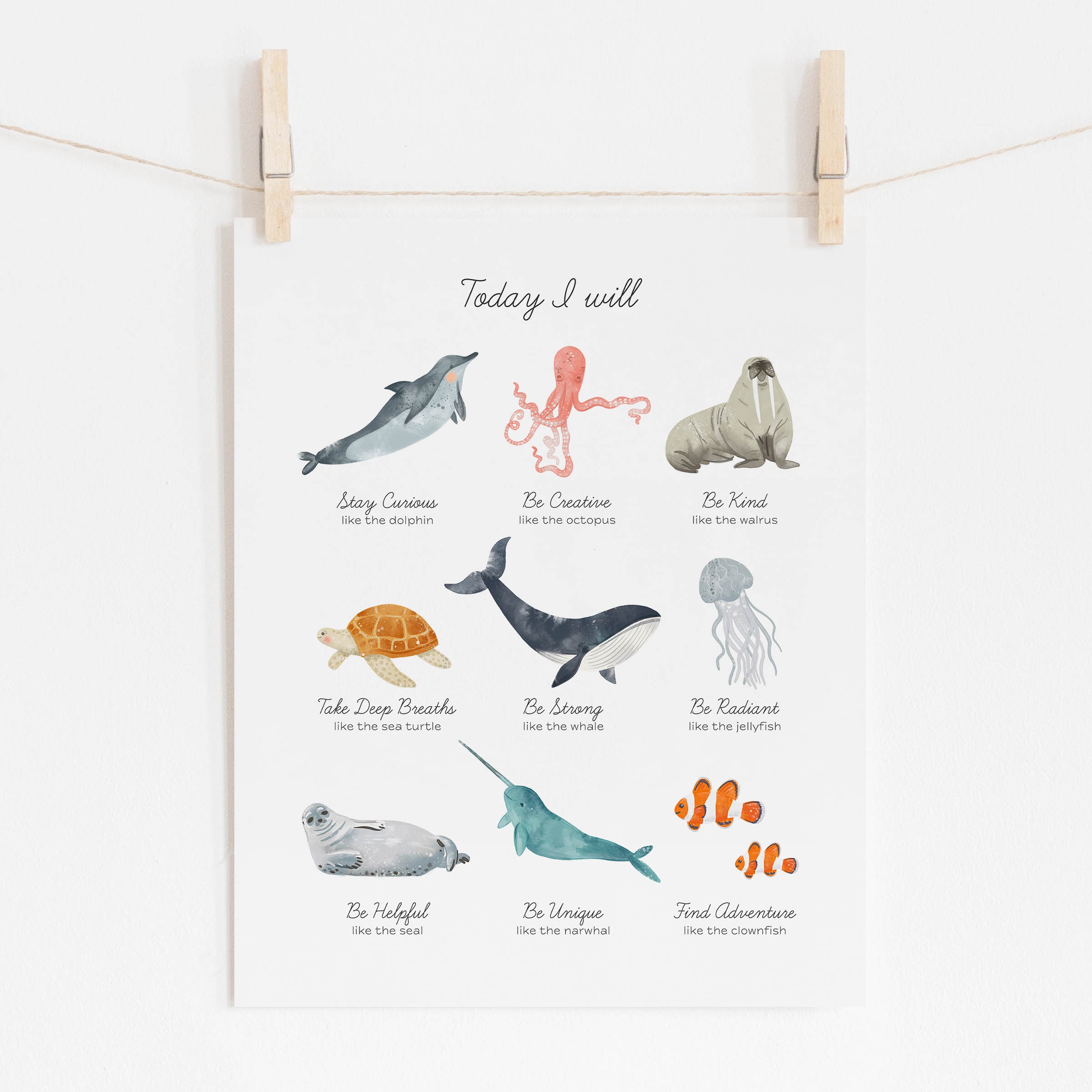 Positive Affirmations Poster with Sea Animals