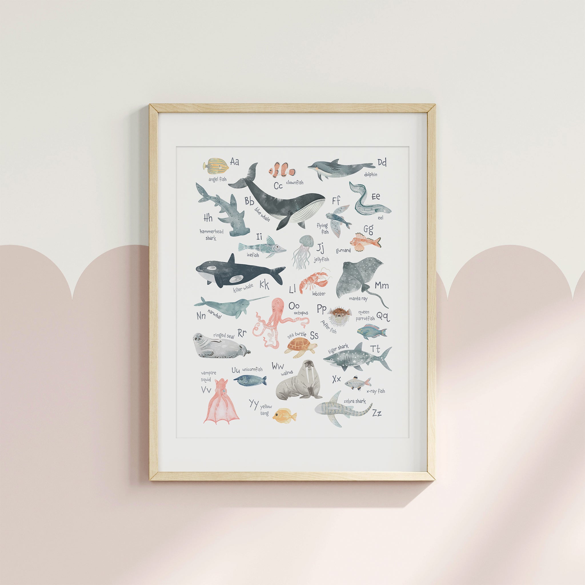 Pastel Sea Animals Alphabet Poster