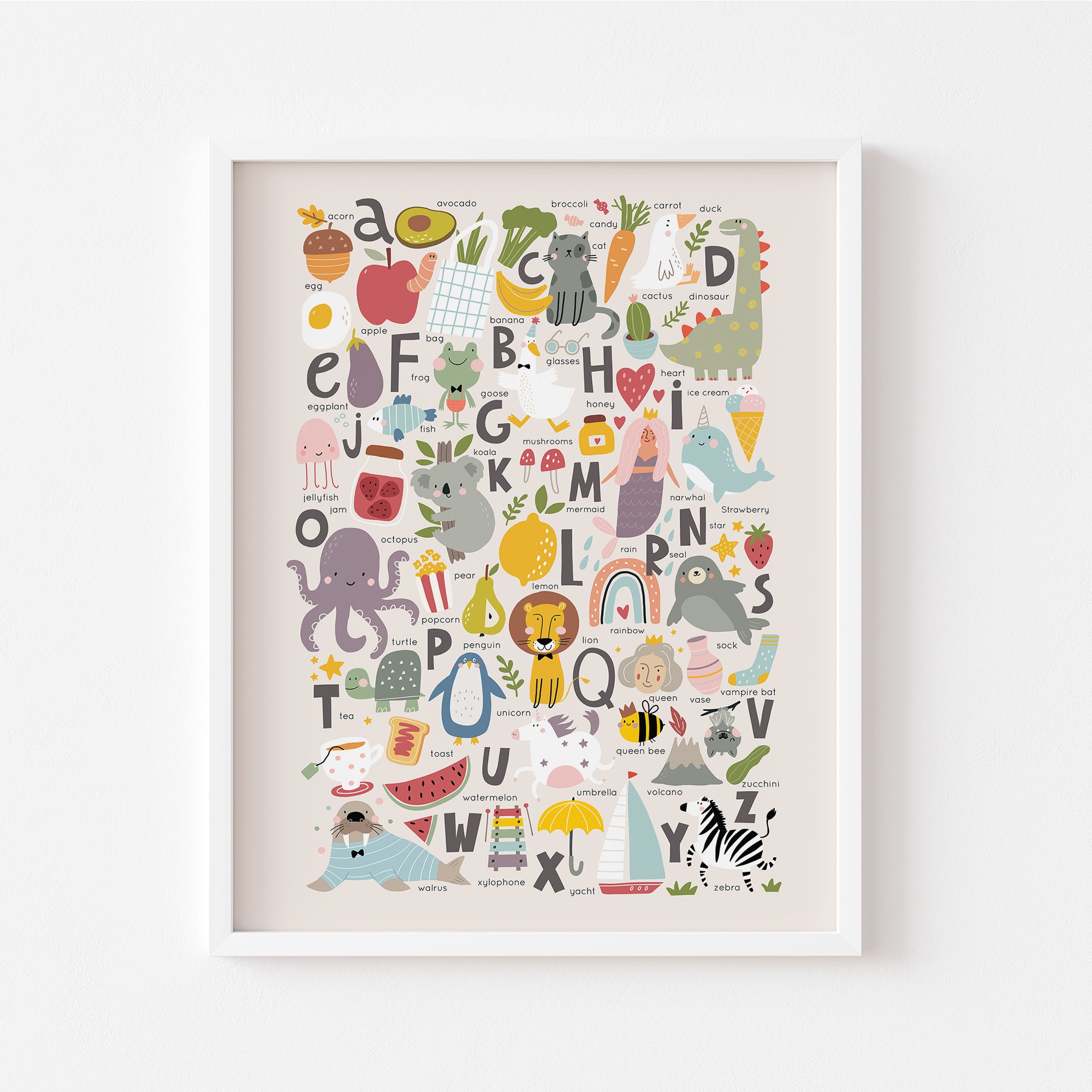 ABC Alphabet Collage Poster with Light Beige Background