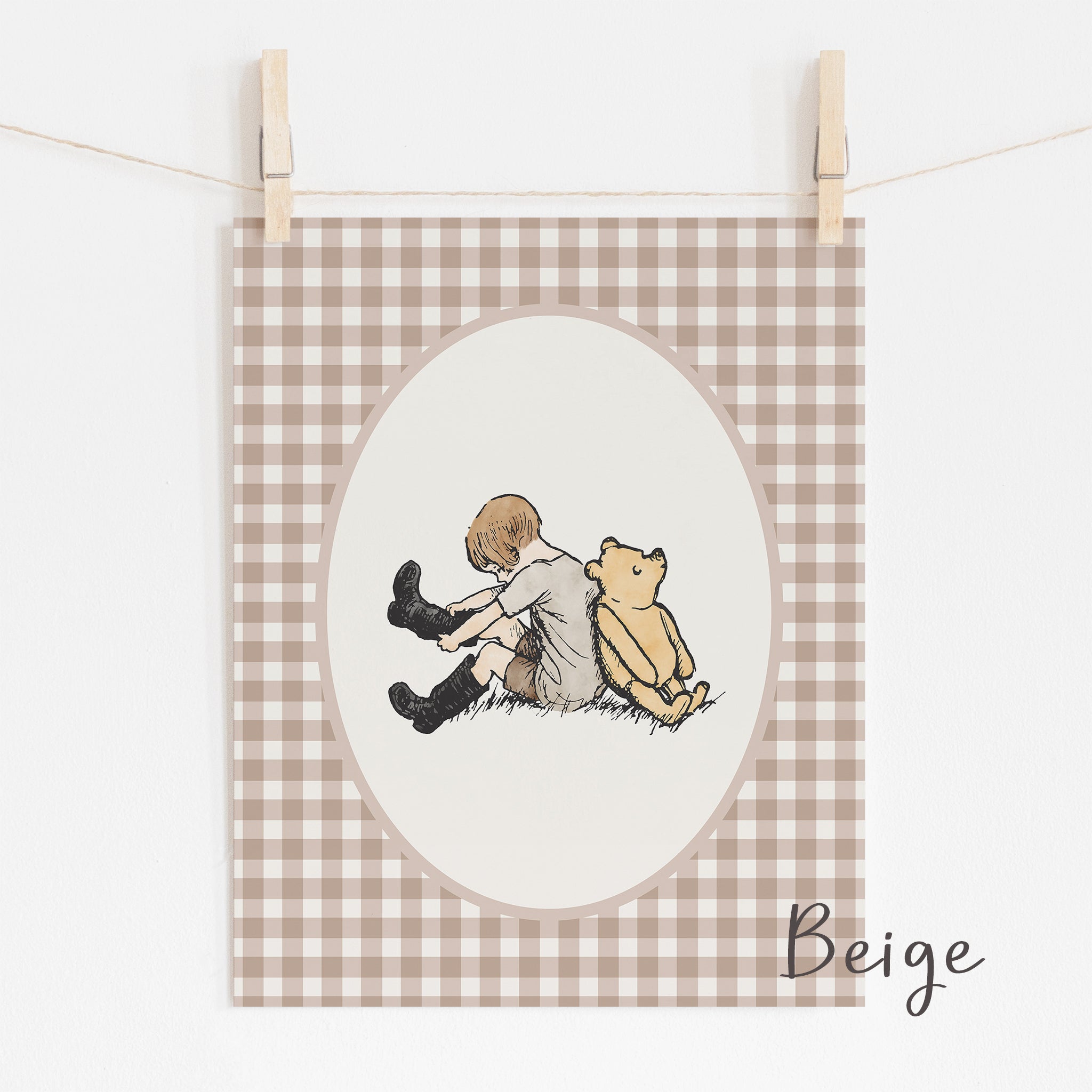 Classic Winnie-the-Pooh Nursery Print in Sage Green and Other Neutral Colors - A Grand Adventure!