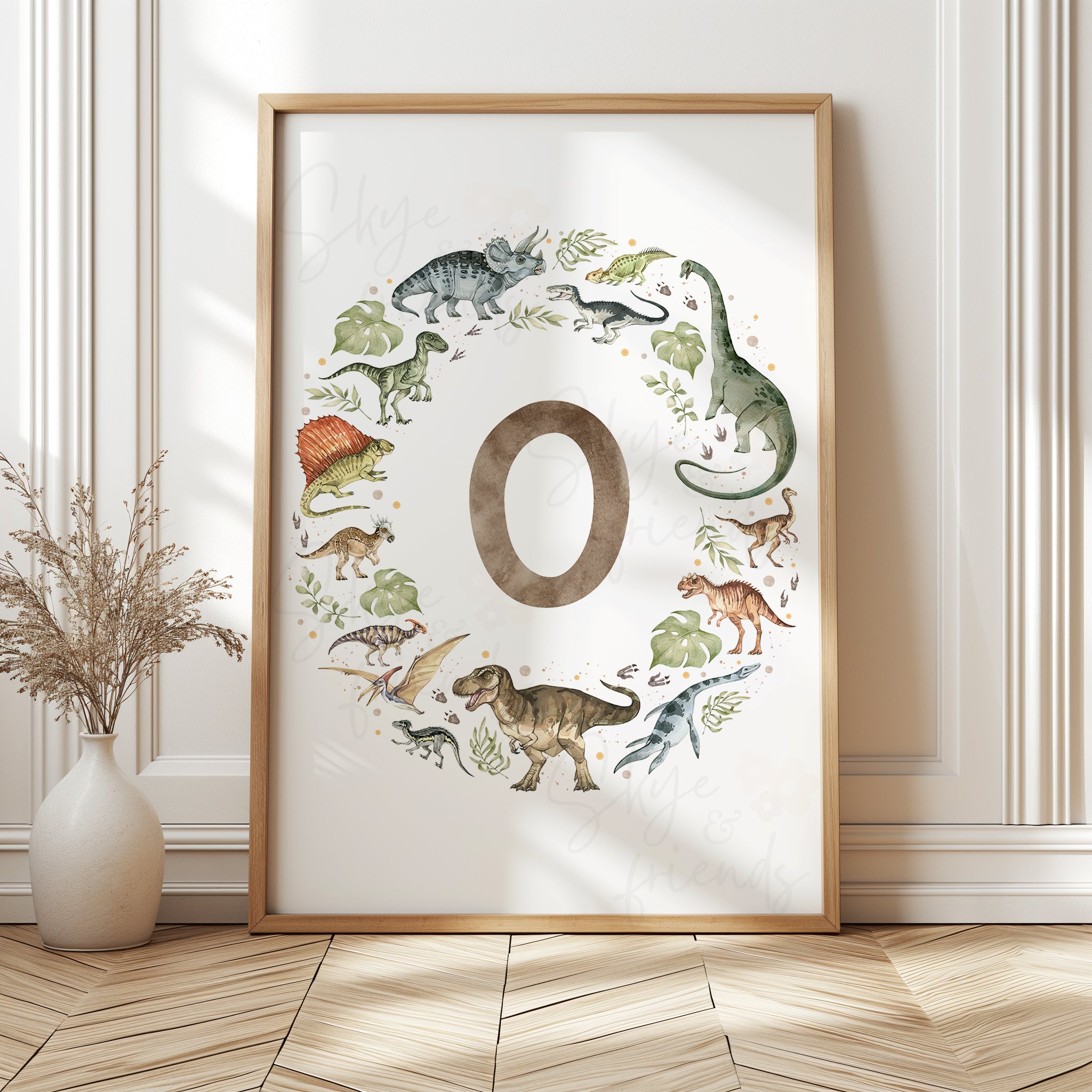 Dinosaurs Monogram Nursery Art - Brown