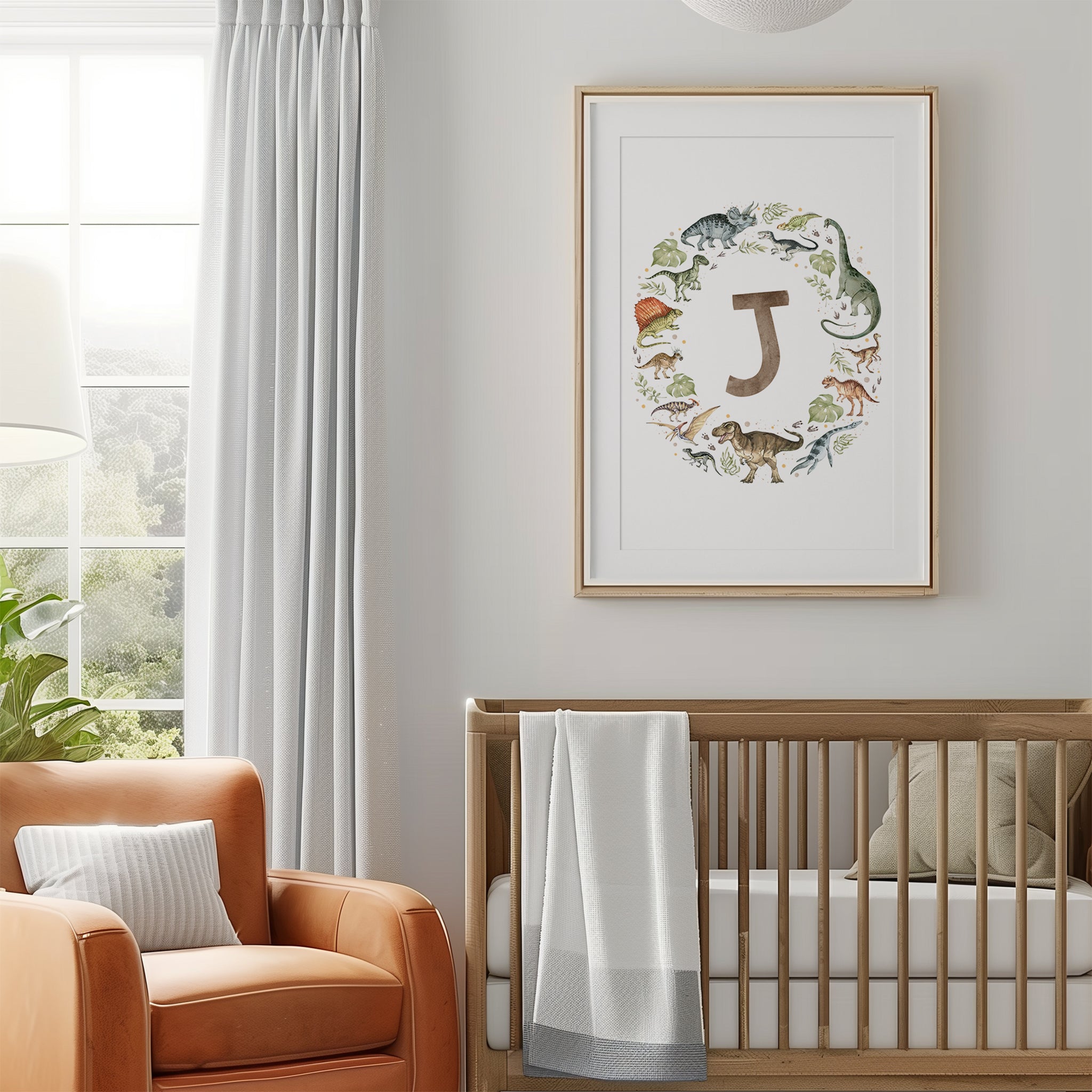 Dinosaurs Monogram Nursery Art - Brown