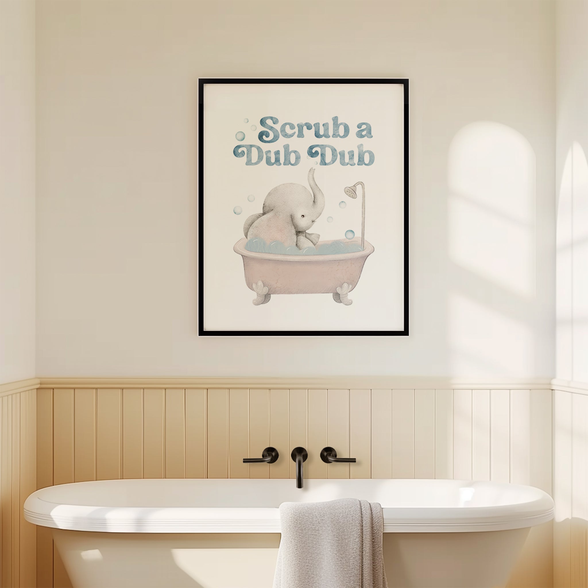 Elephant in Bathtub Print, Kids Safari Bathroom Wall Art