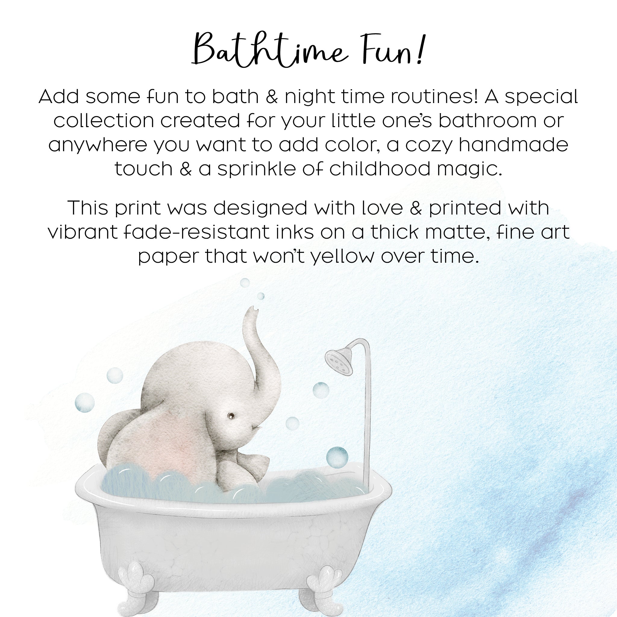 Elephant in Bathtub Print, Kids Safari Bathroom Wall Art