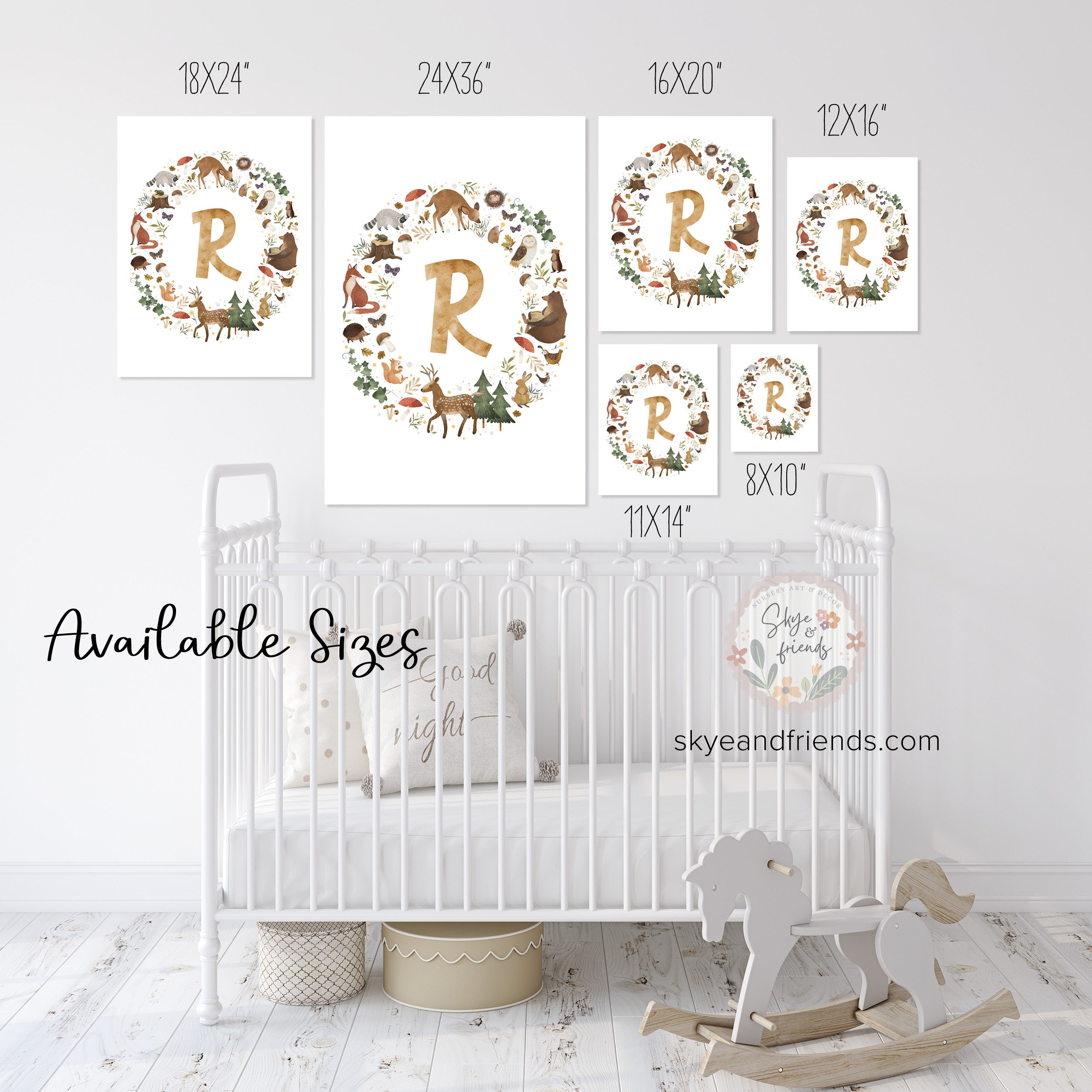 Personalized Monogram Woodland Animals Nursery Print