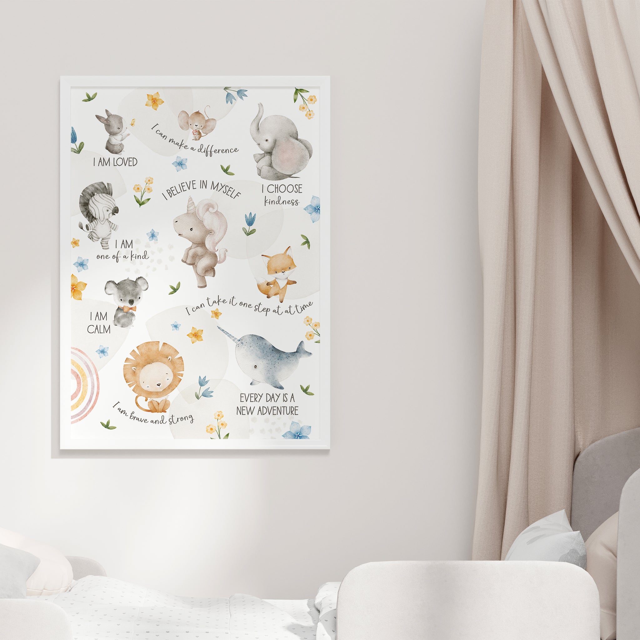 Watercolor Animals Positive Affirmations Poster