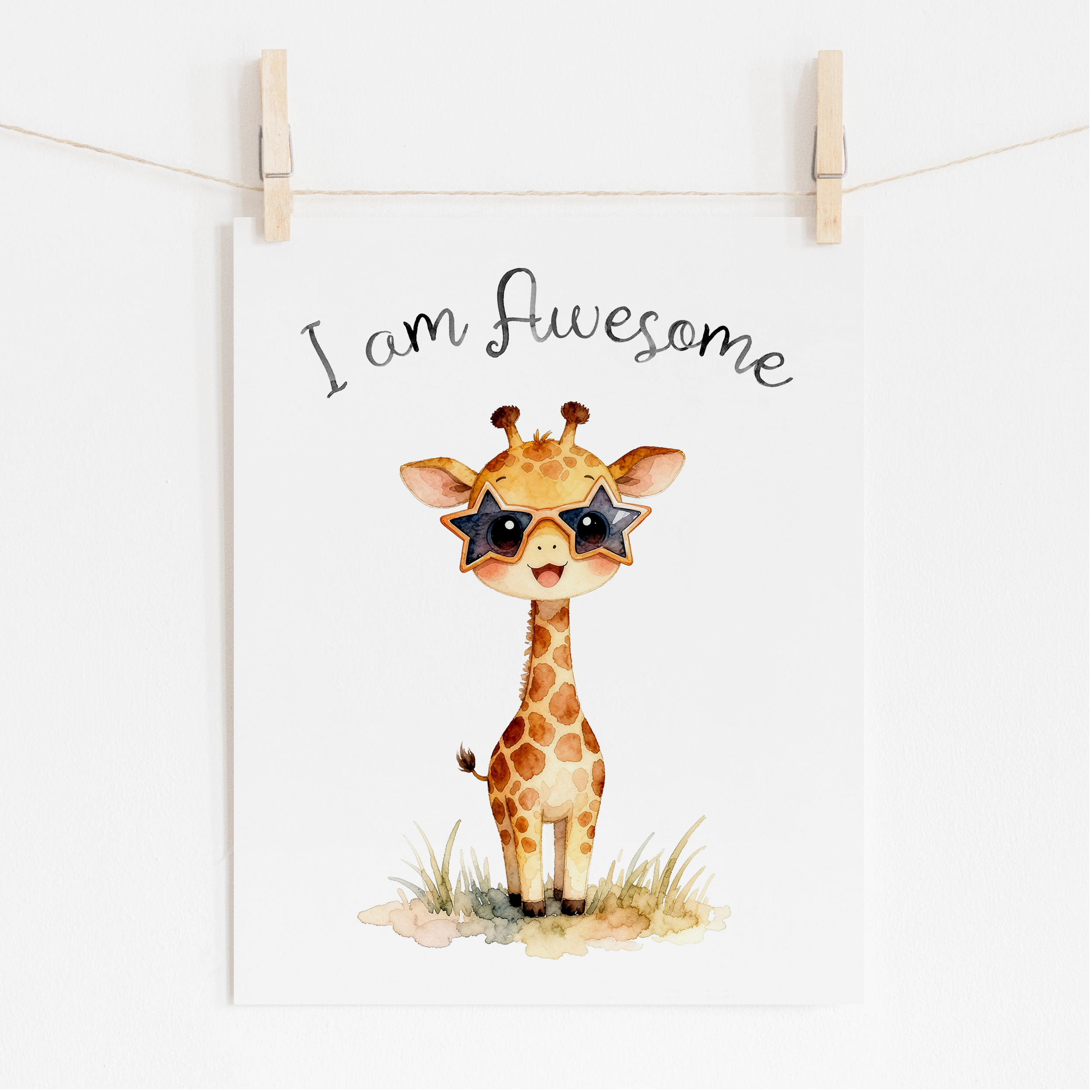 Giraffe Nursery Animal Print - I am Awesome