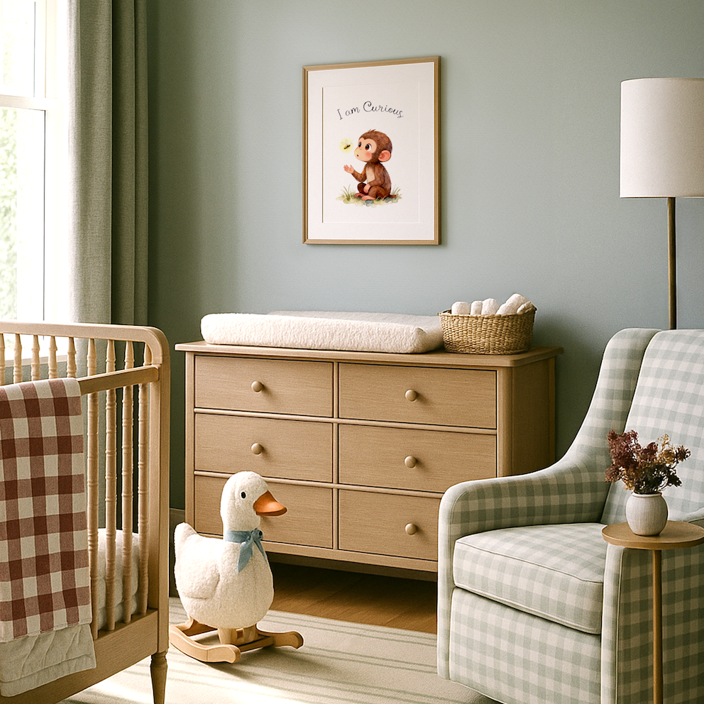 Monkey Nursery Animal Print - I am Curious