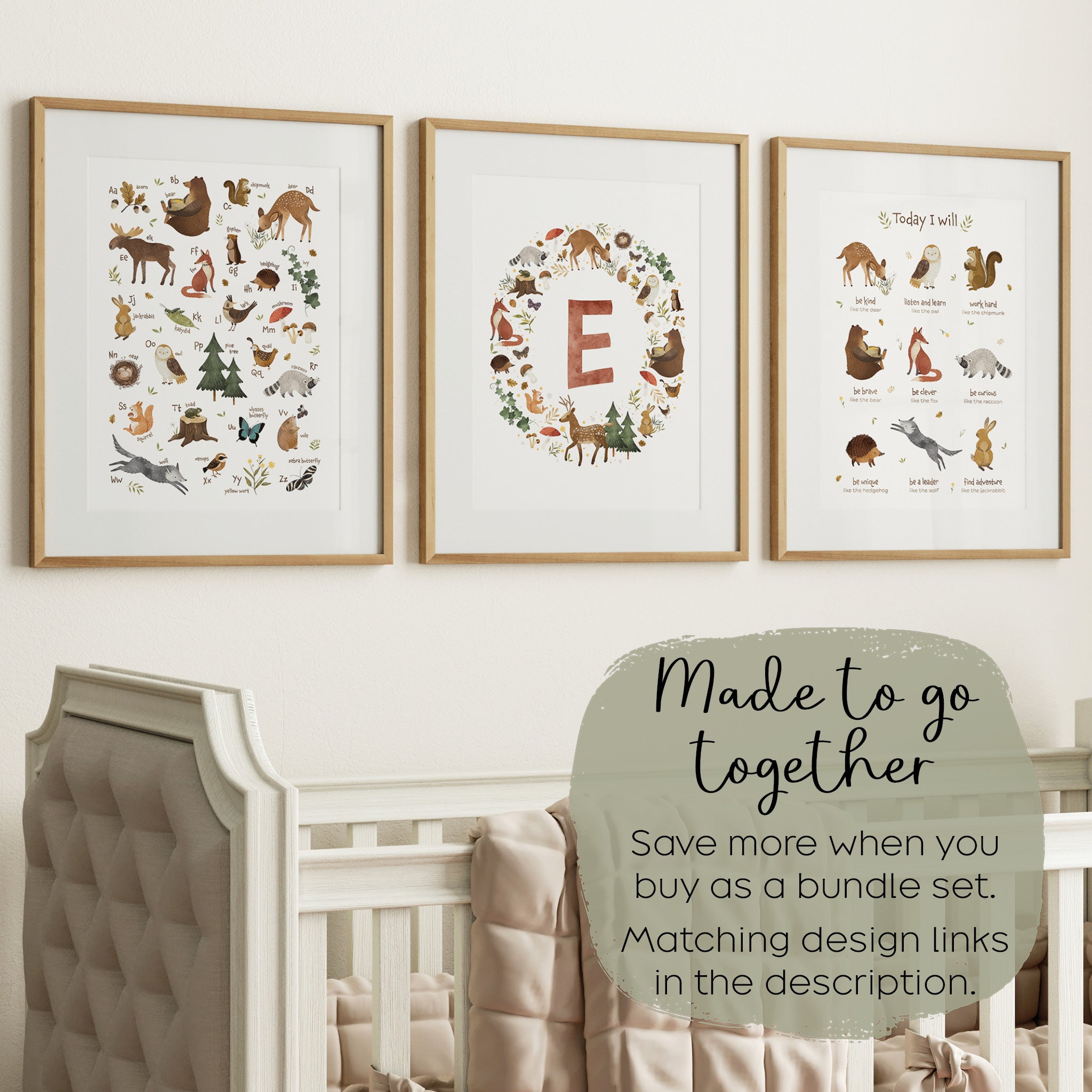 Personalized Monogram Woodland Animals Nursery Print