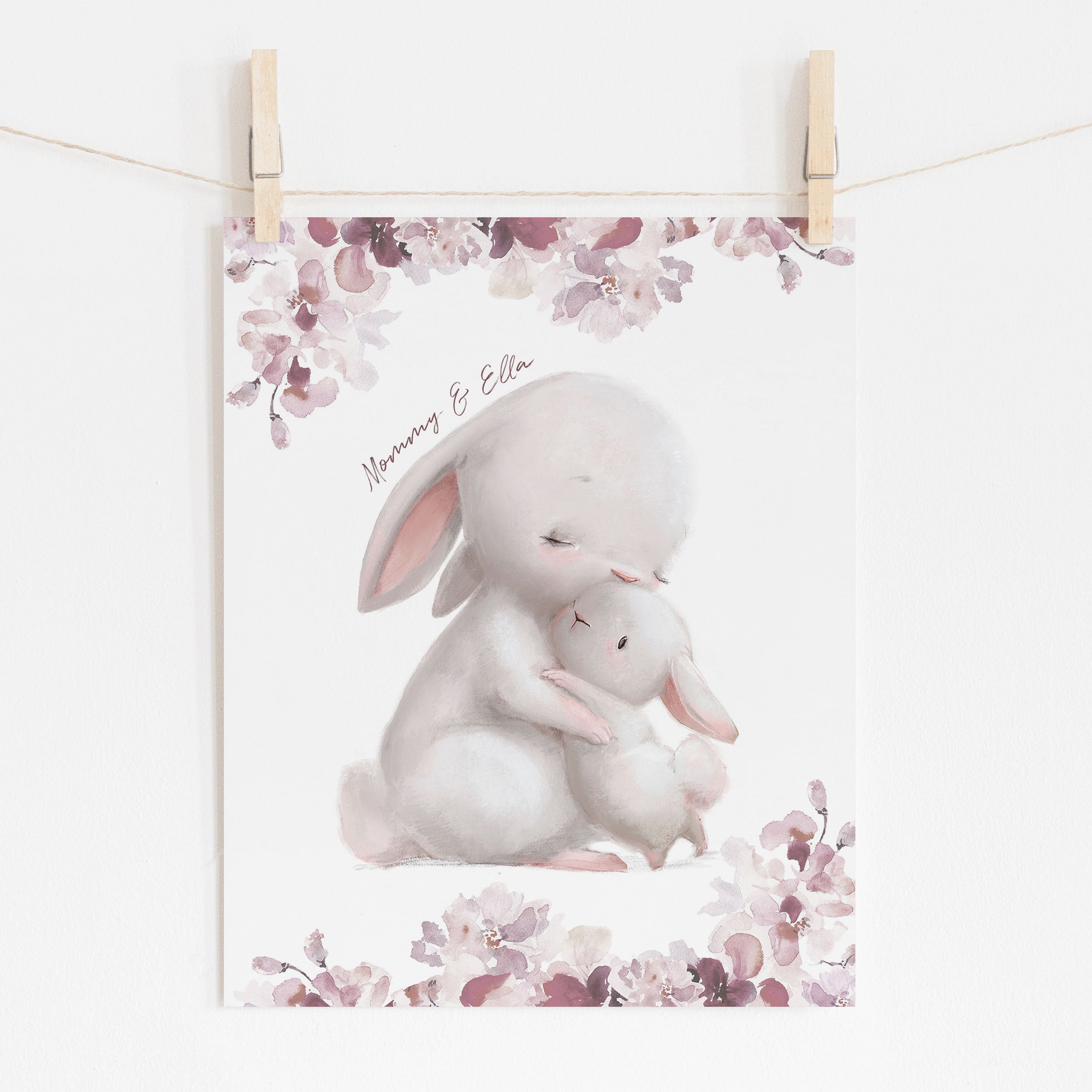 Mommy and Baby Bunny Hugs Personalized Name Poster