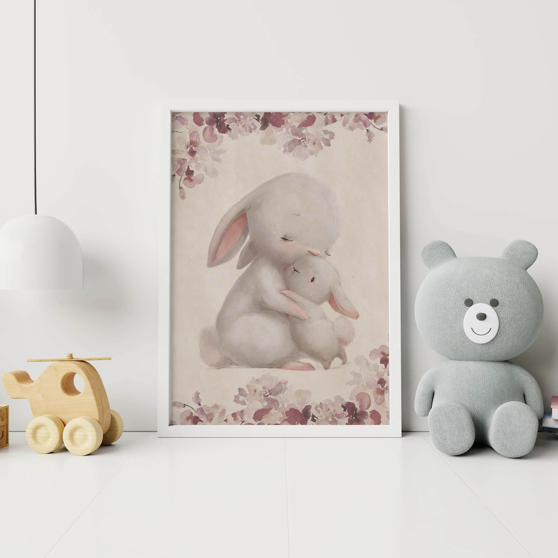 Mommy Baby Bunny Personalized Poster on Vintage Background