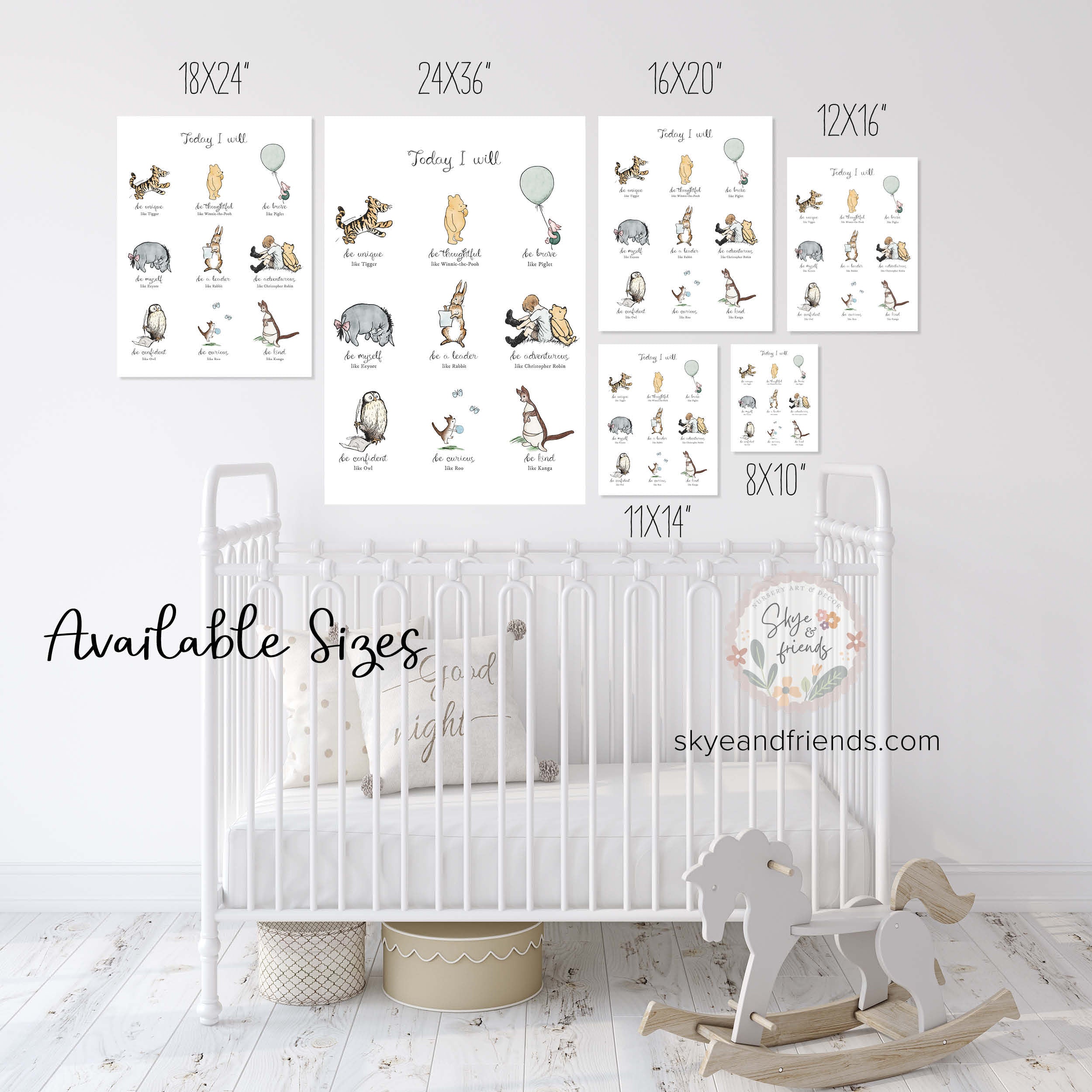 Today I Will Winnie-the-Pooh Nursery Wall Art, Minimal Neutral Style
