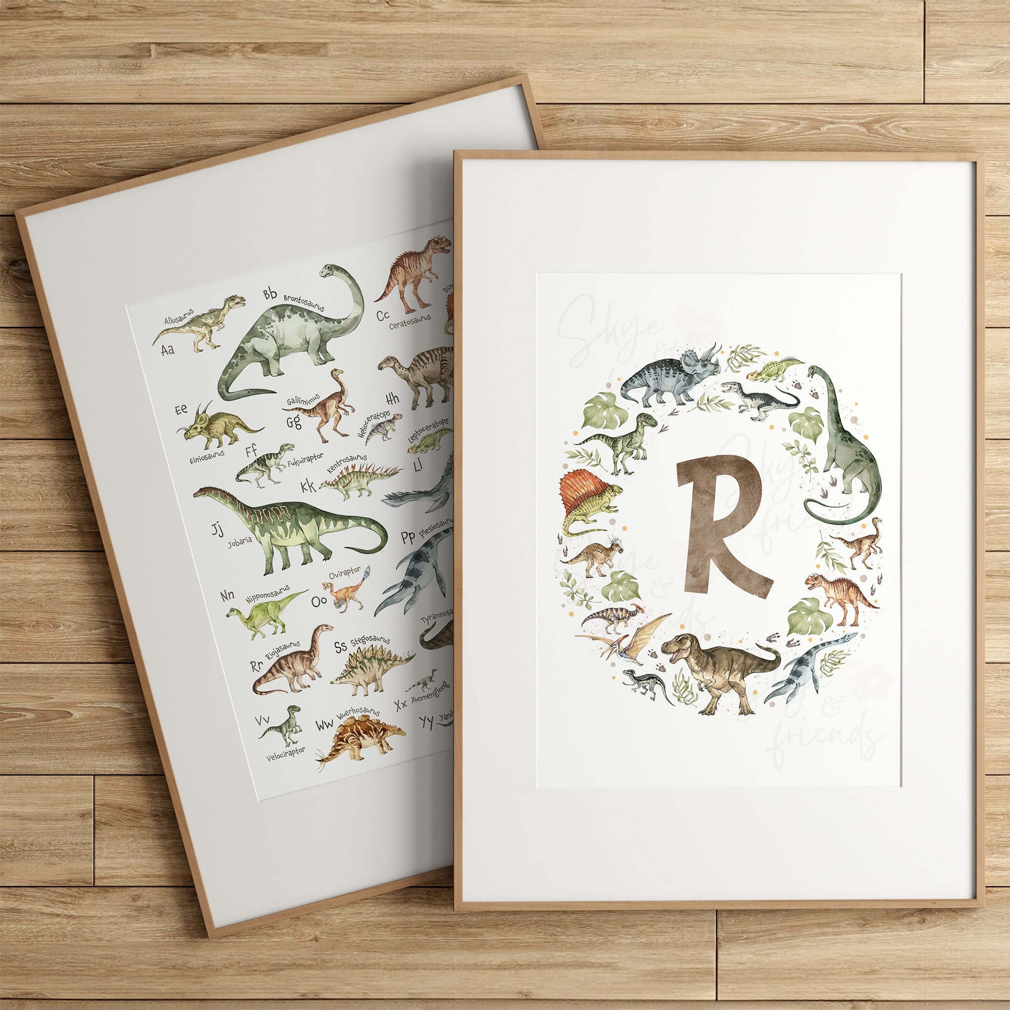 Dinosaurs Monogram Nursery Art - Brown