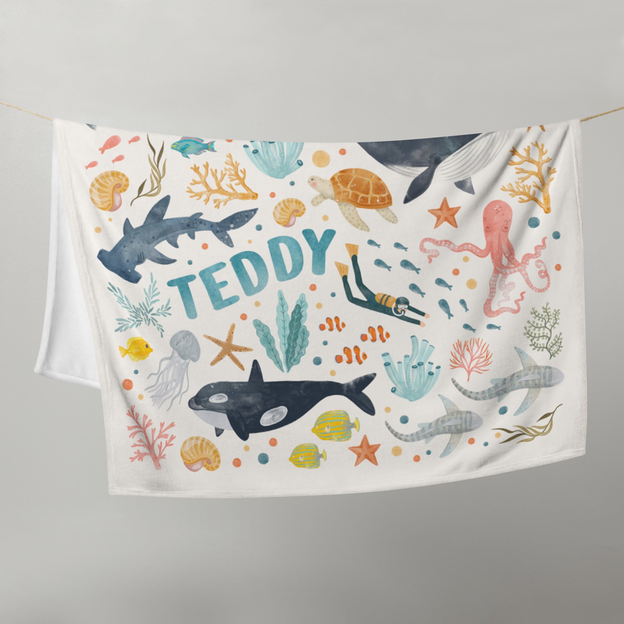 Under the Sea Custom Name Baby Blanket | Soft Minky