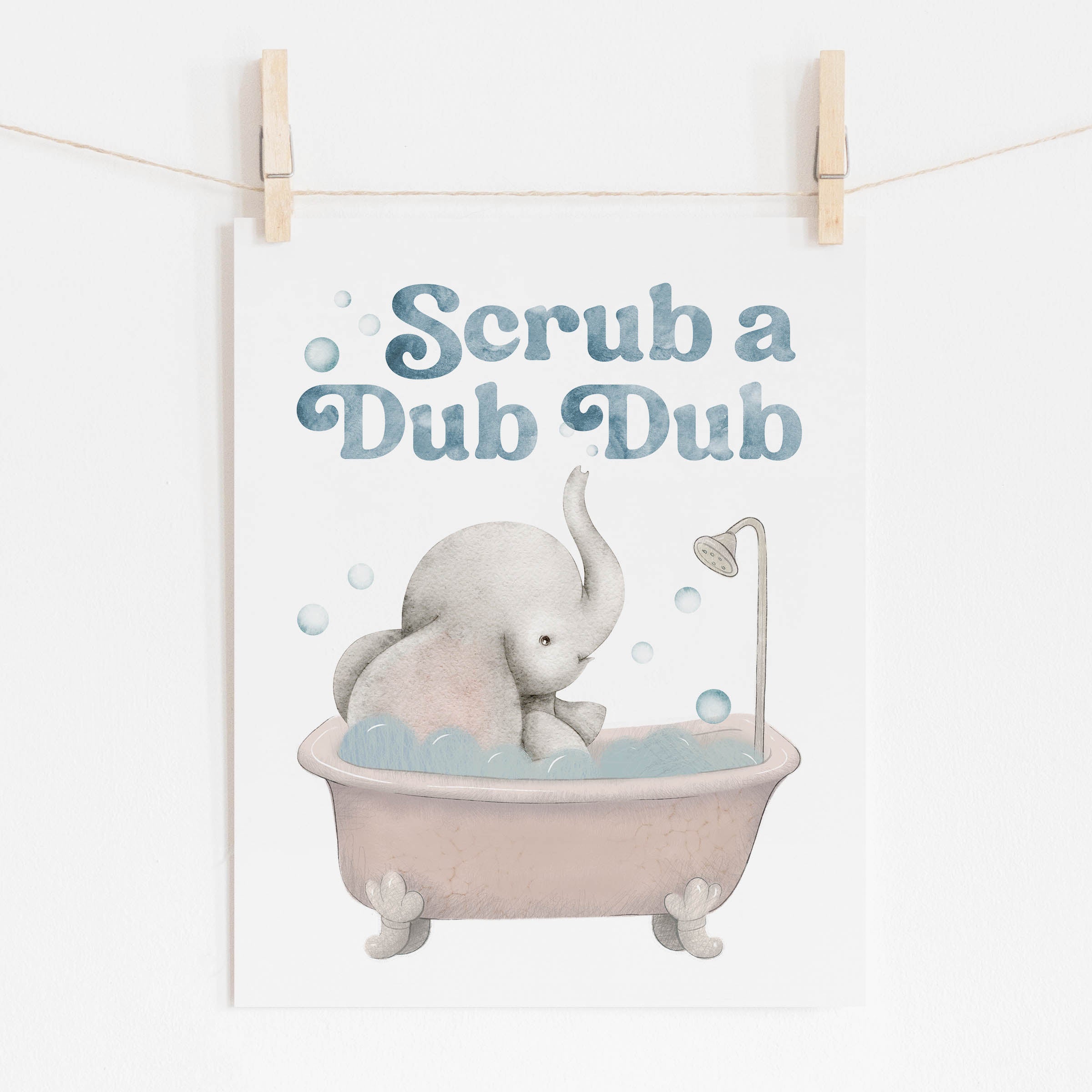 Elephant in Bathtub Print, Kids Safari Bathroom Wall Art