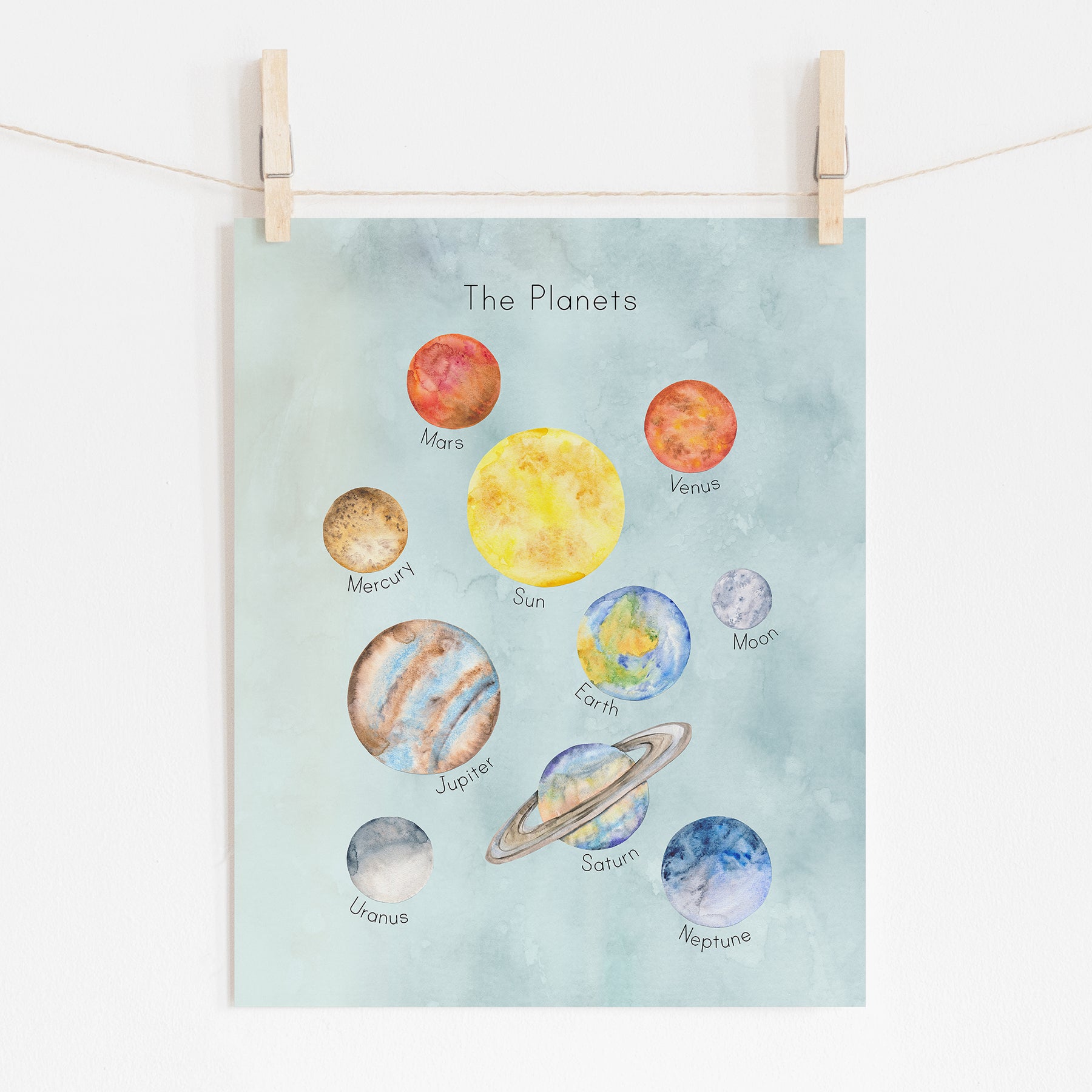 Planets Poster Print on Blue