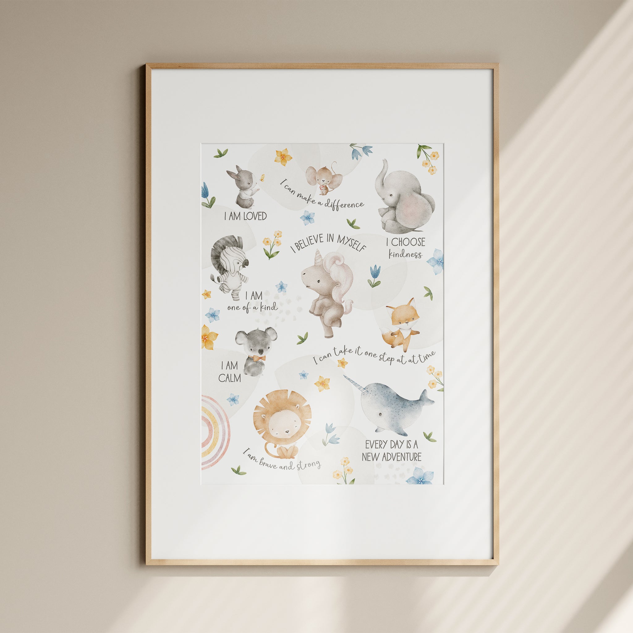 Watercolor Animals Positive Affirmations Poster