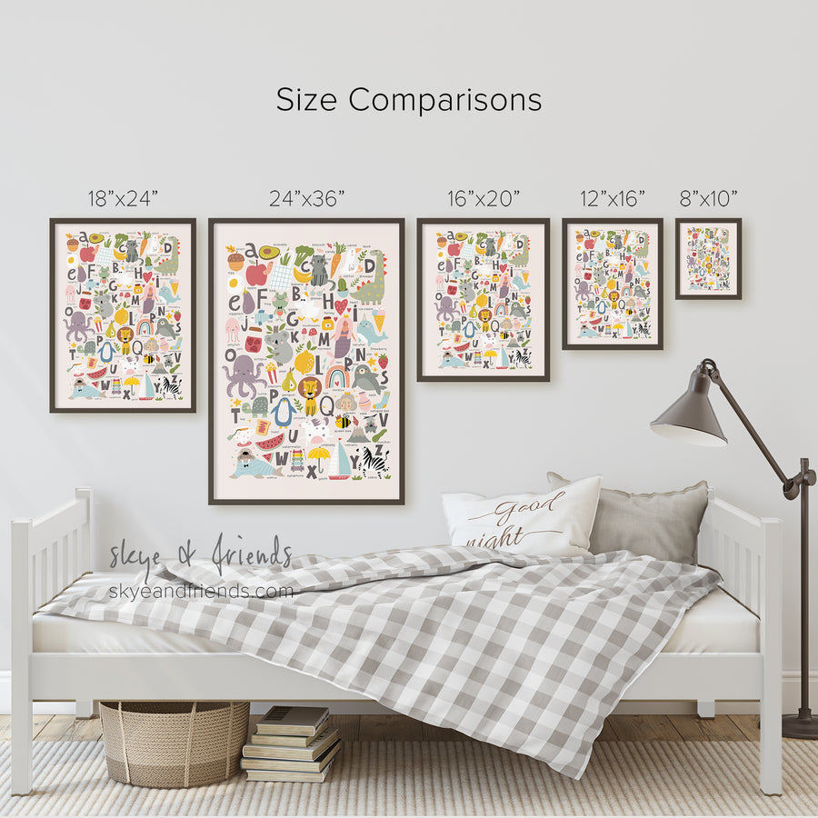 ABC Alphabet Collage Poster with Light Beige Background