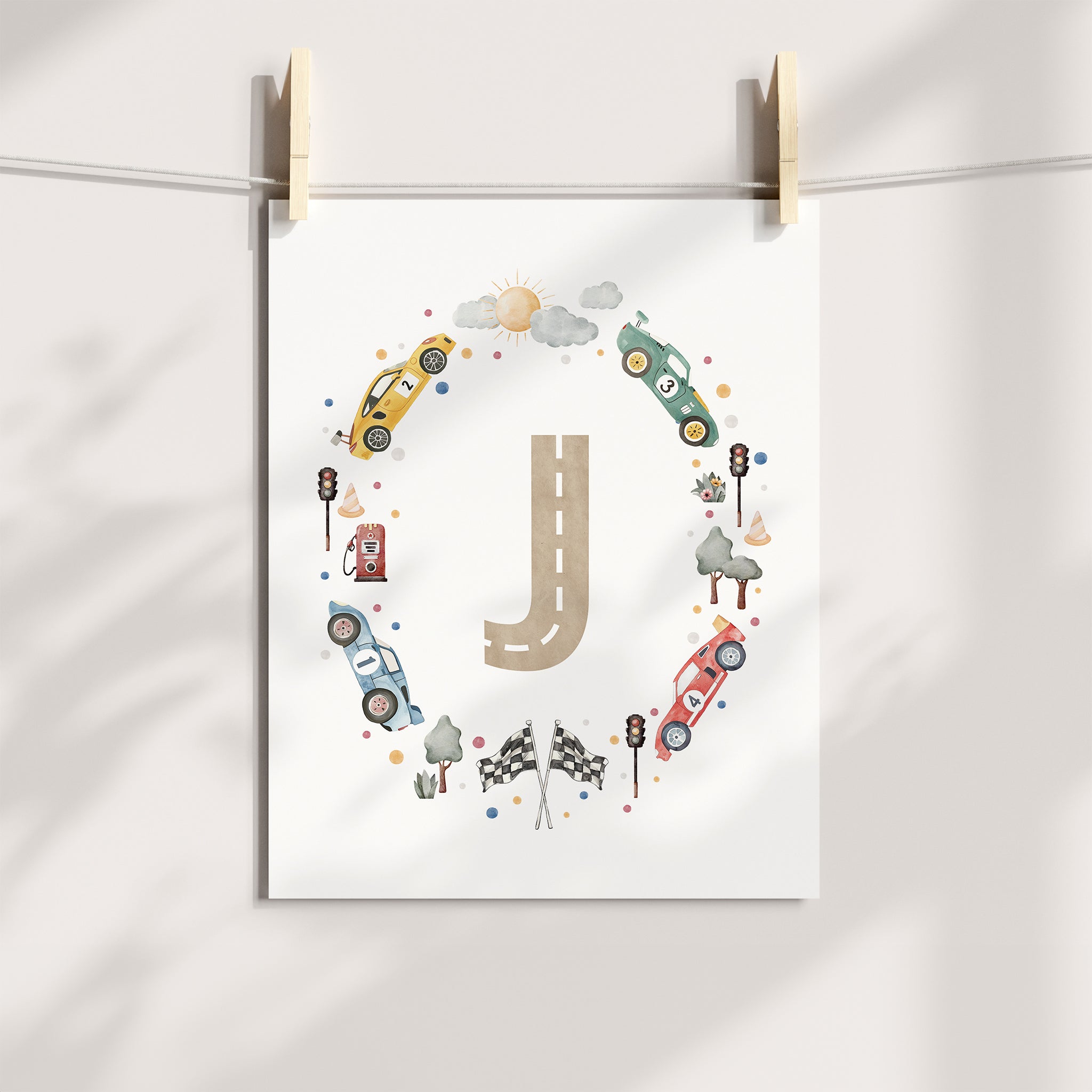 Race Cars Nursery Monogram Print