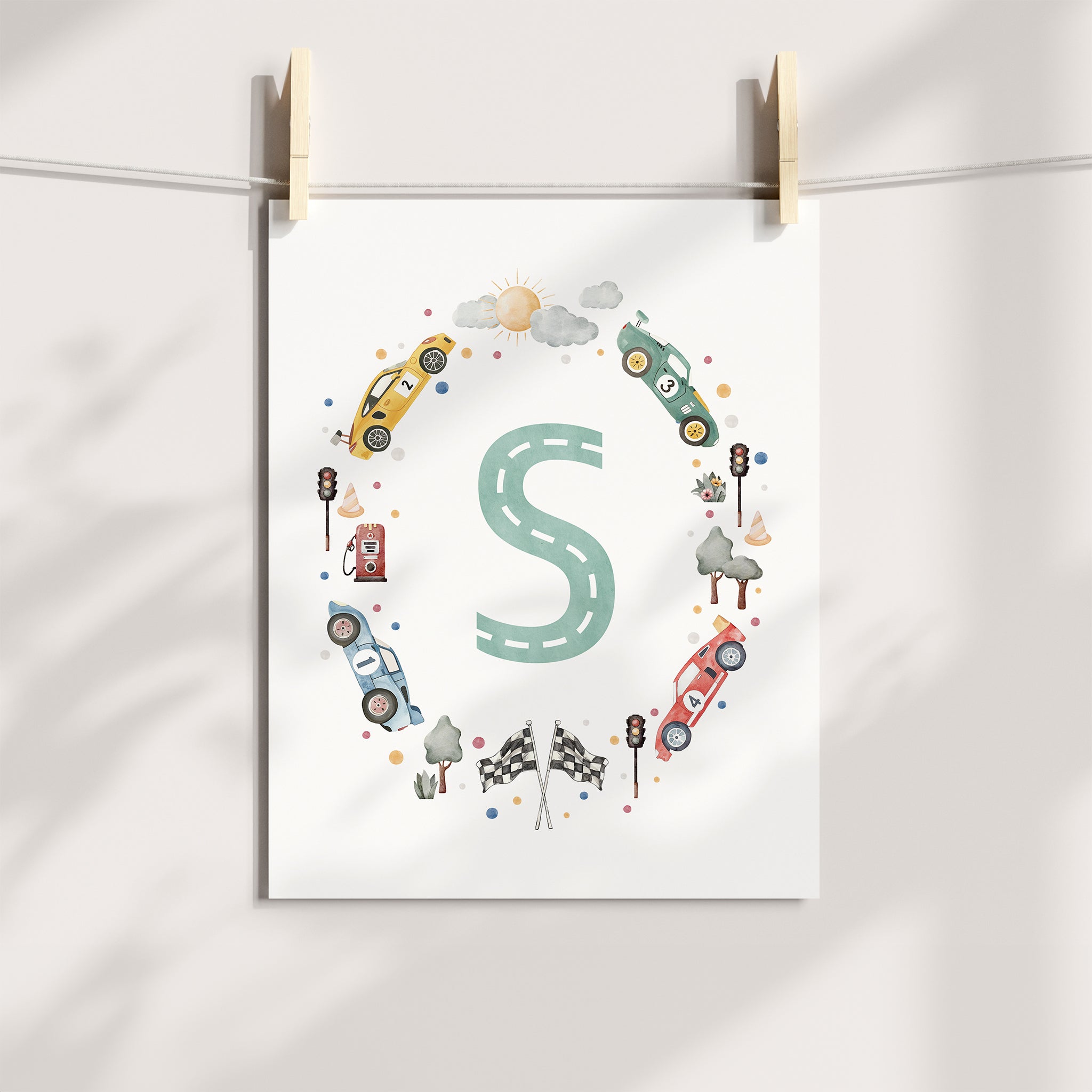 Race Cars Nursery Monogram Print