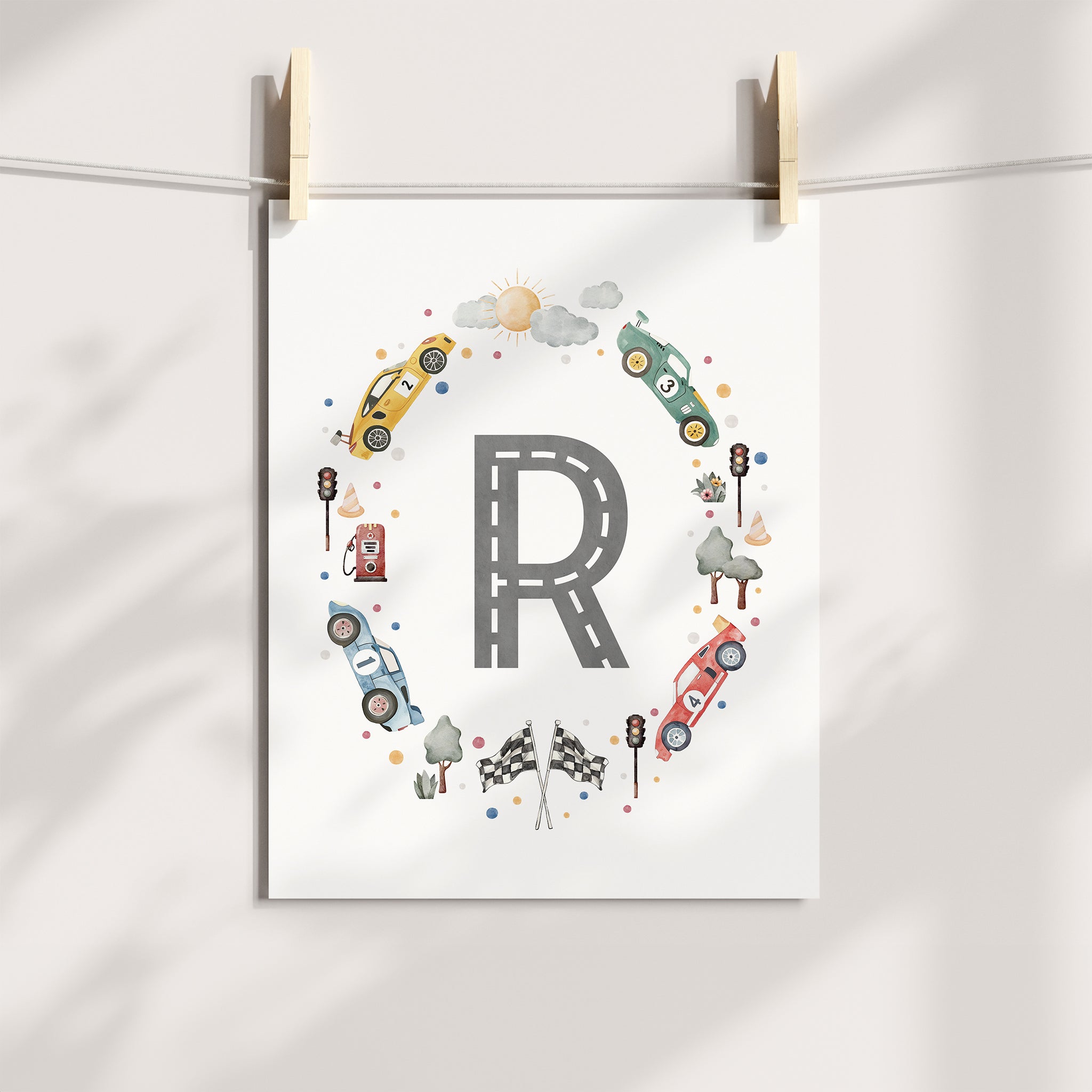 Race Cars Nursery Monogram Print