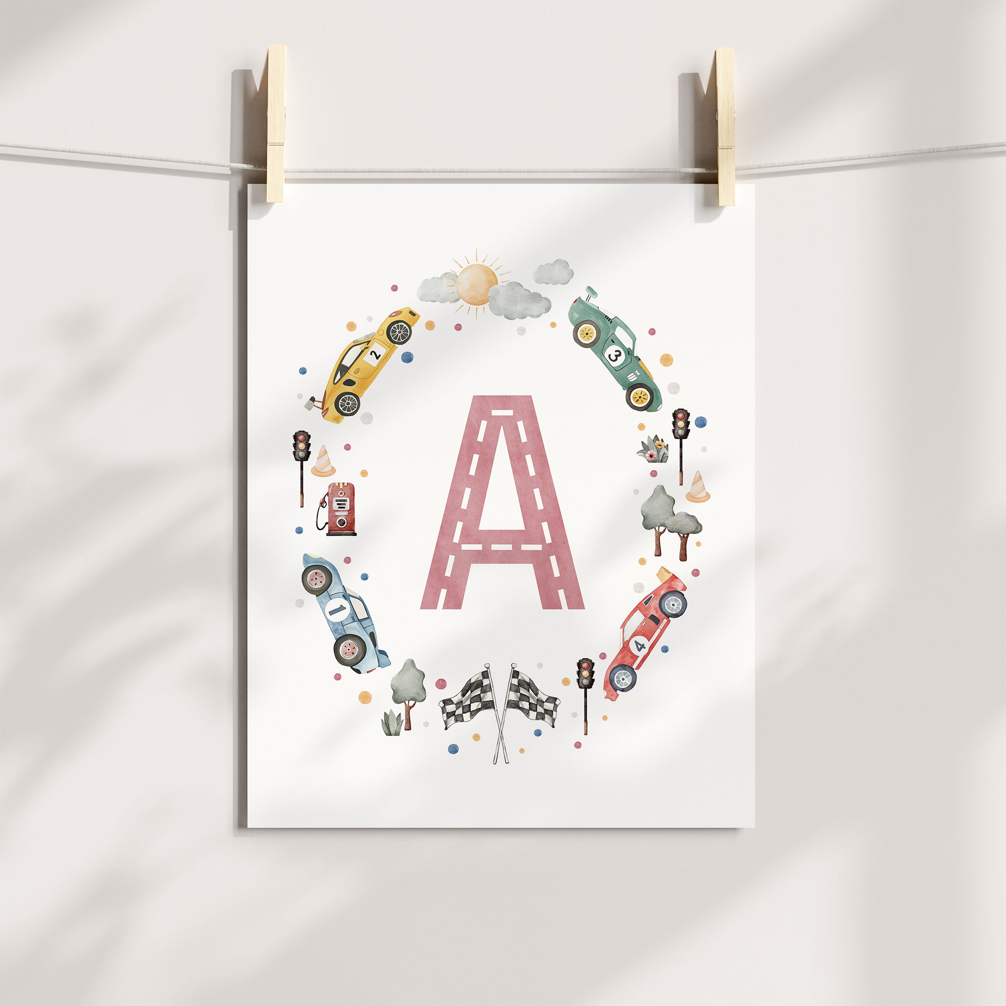Race Cars Nursery Monogram Print