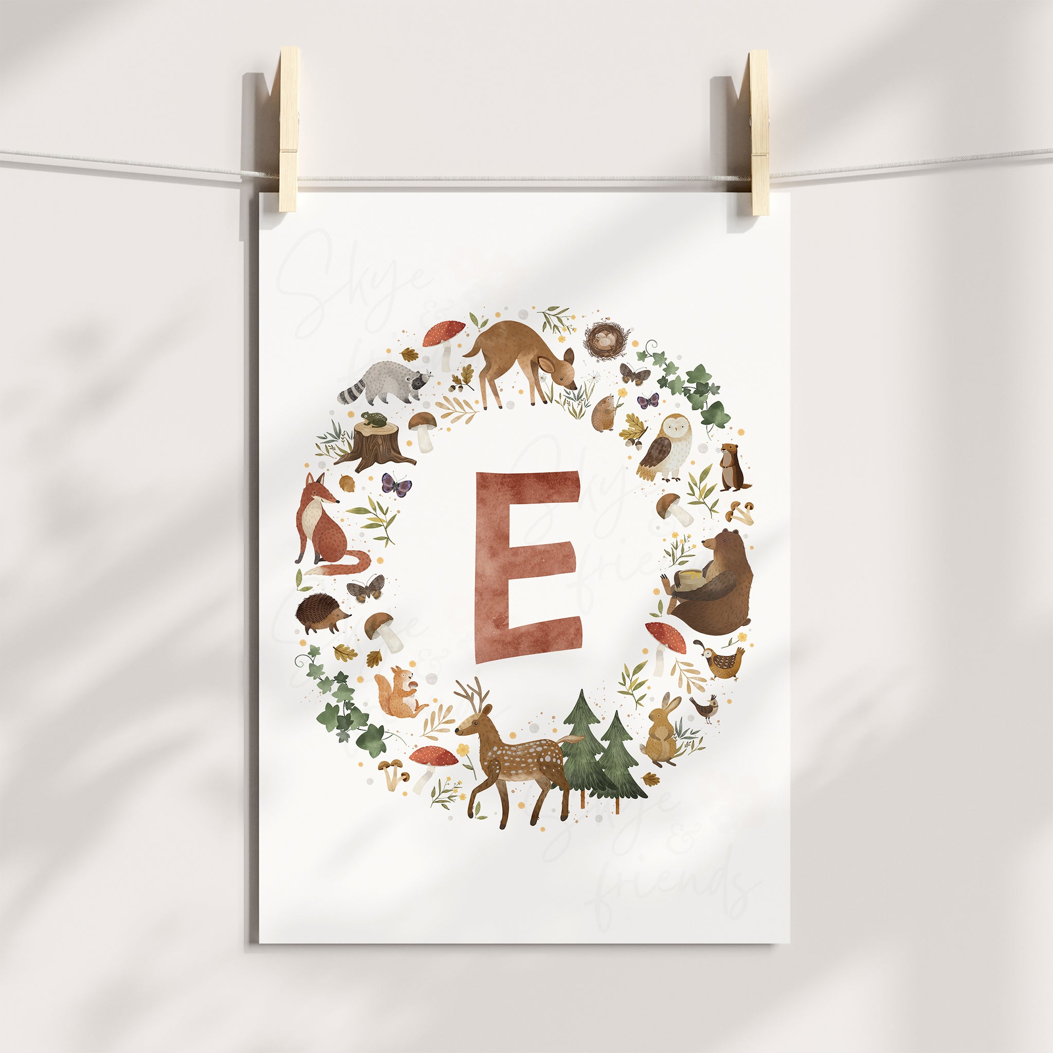 Personalized Monogram Woodland Animals Nursery Print