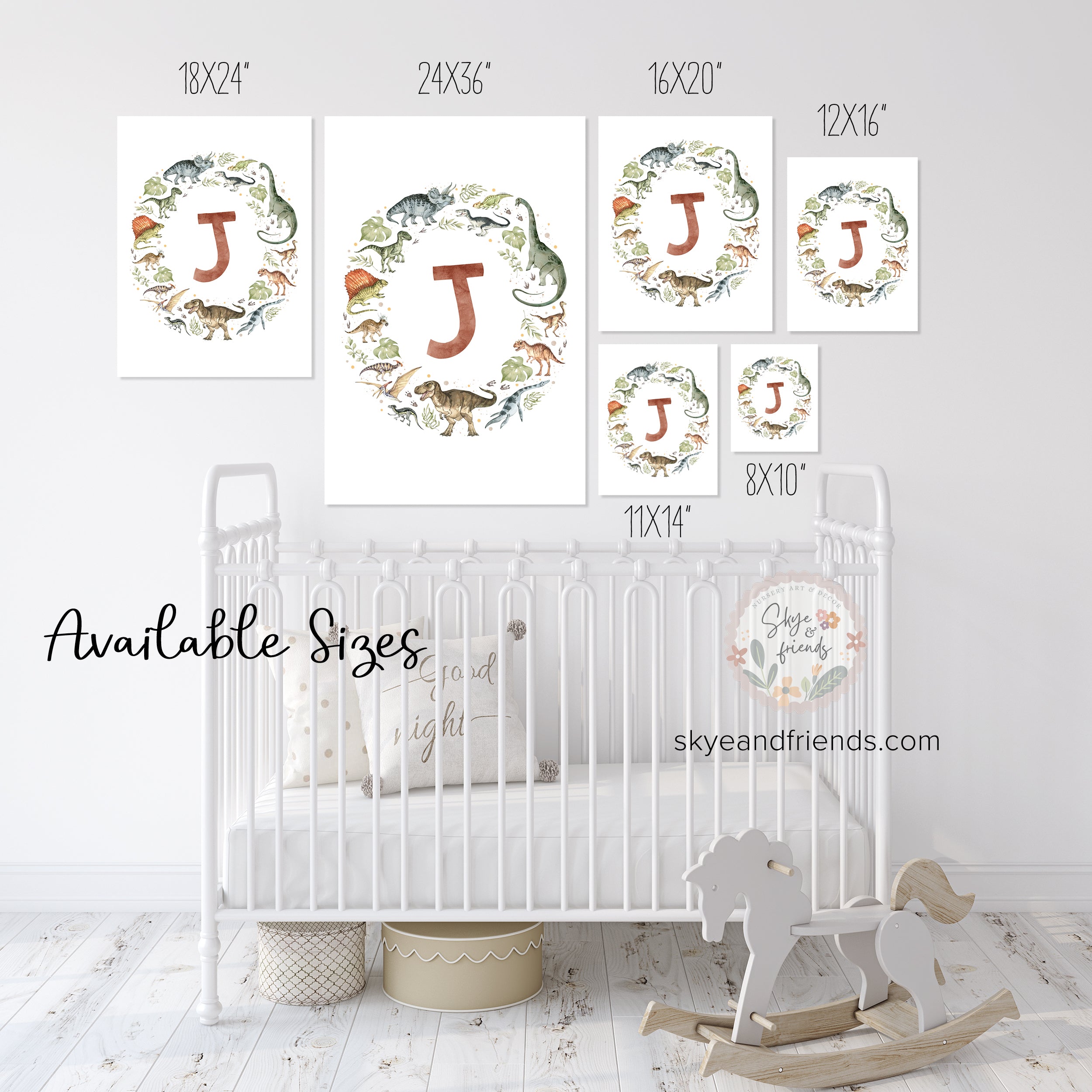 Dinosaurs Monogram Nursery Art - Sienna