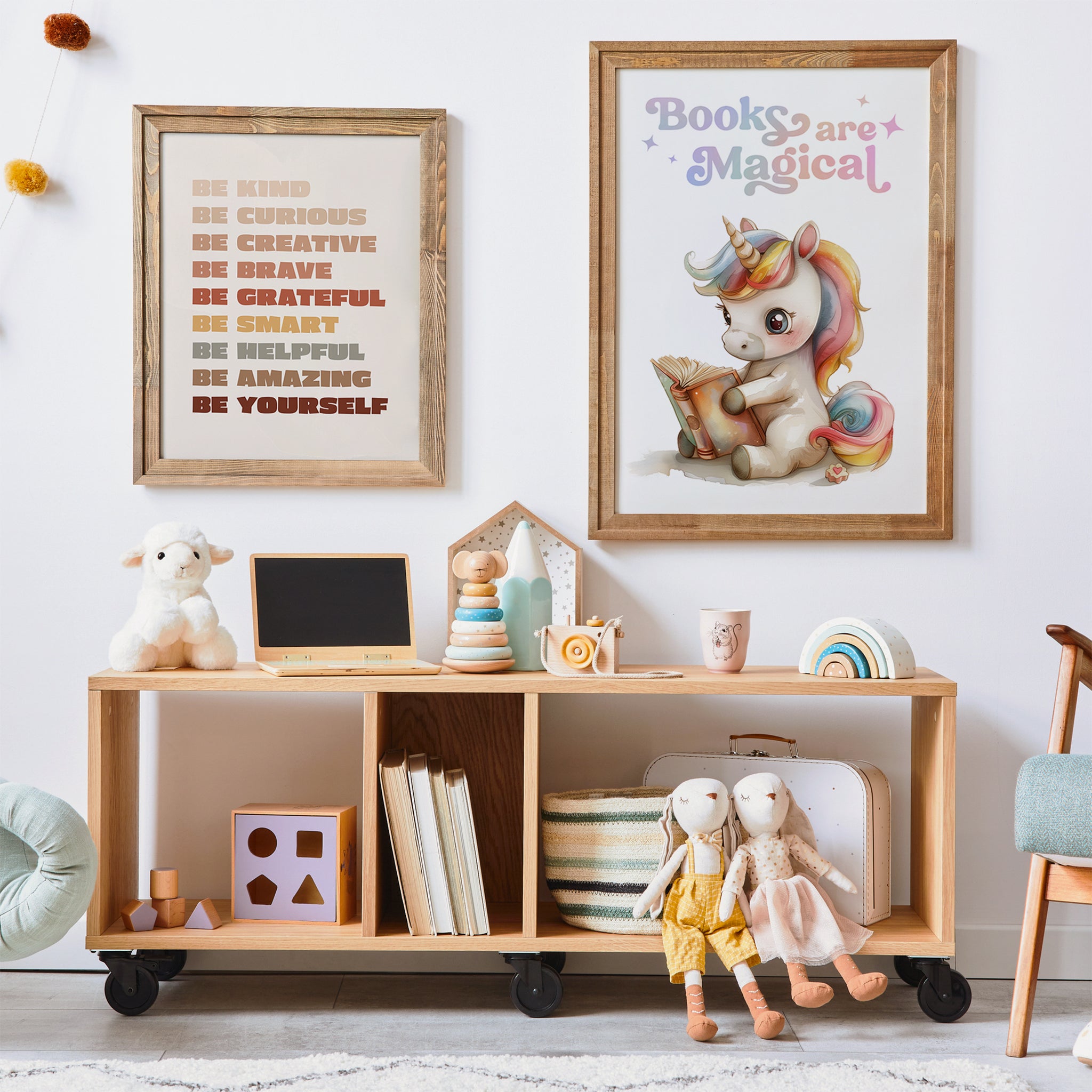 Personalized Watercolor Unicorn Wall Art for Book Corner